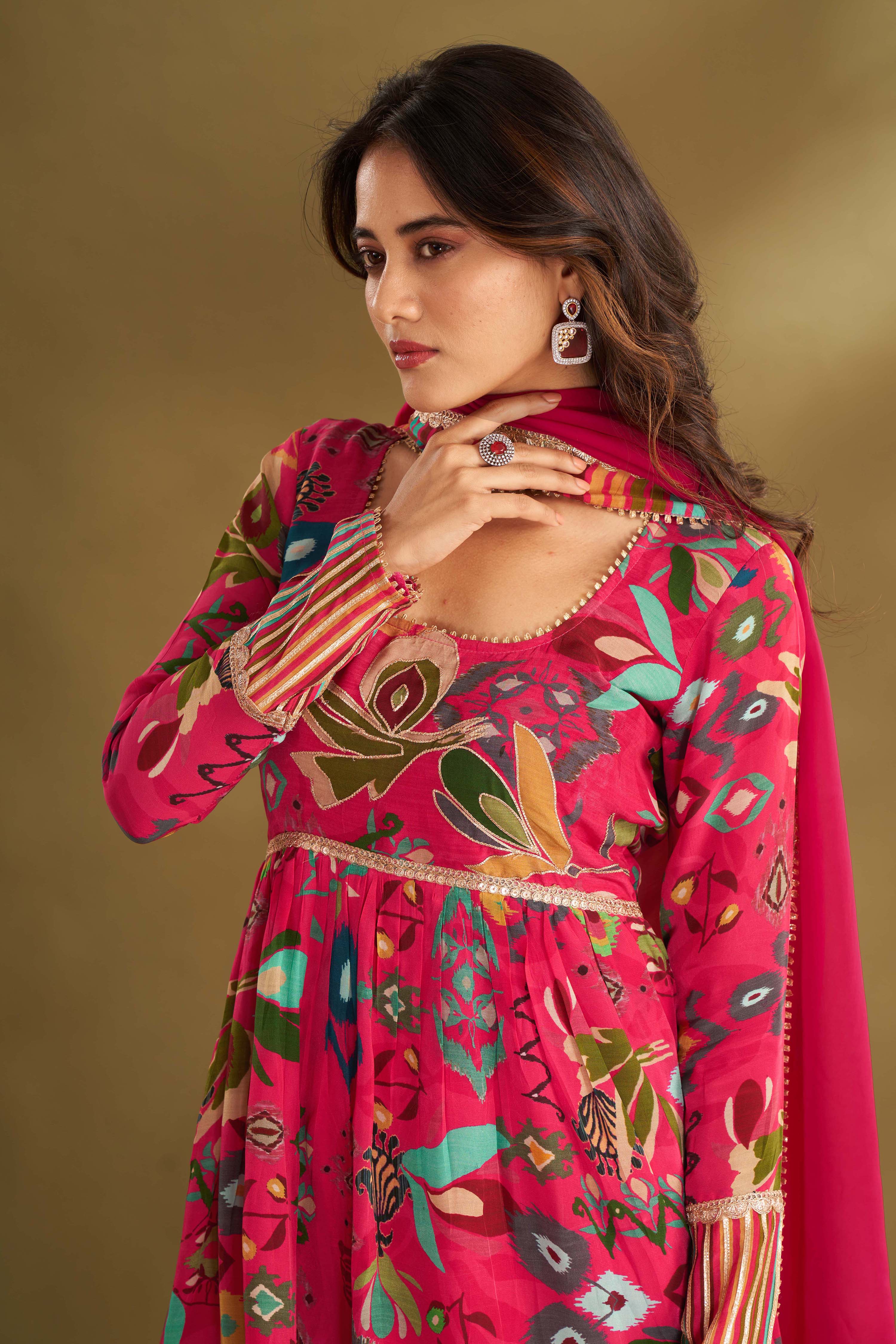 Hot Pink Printed & Embroidered Sharara Set
