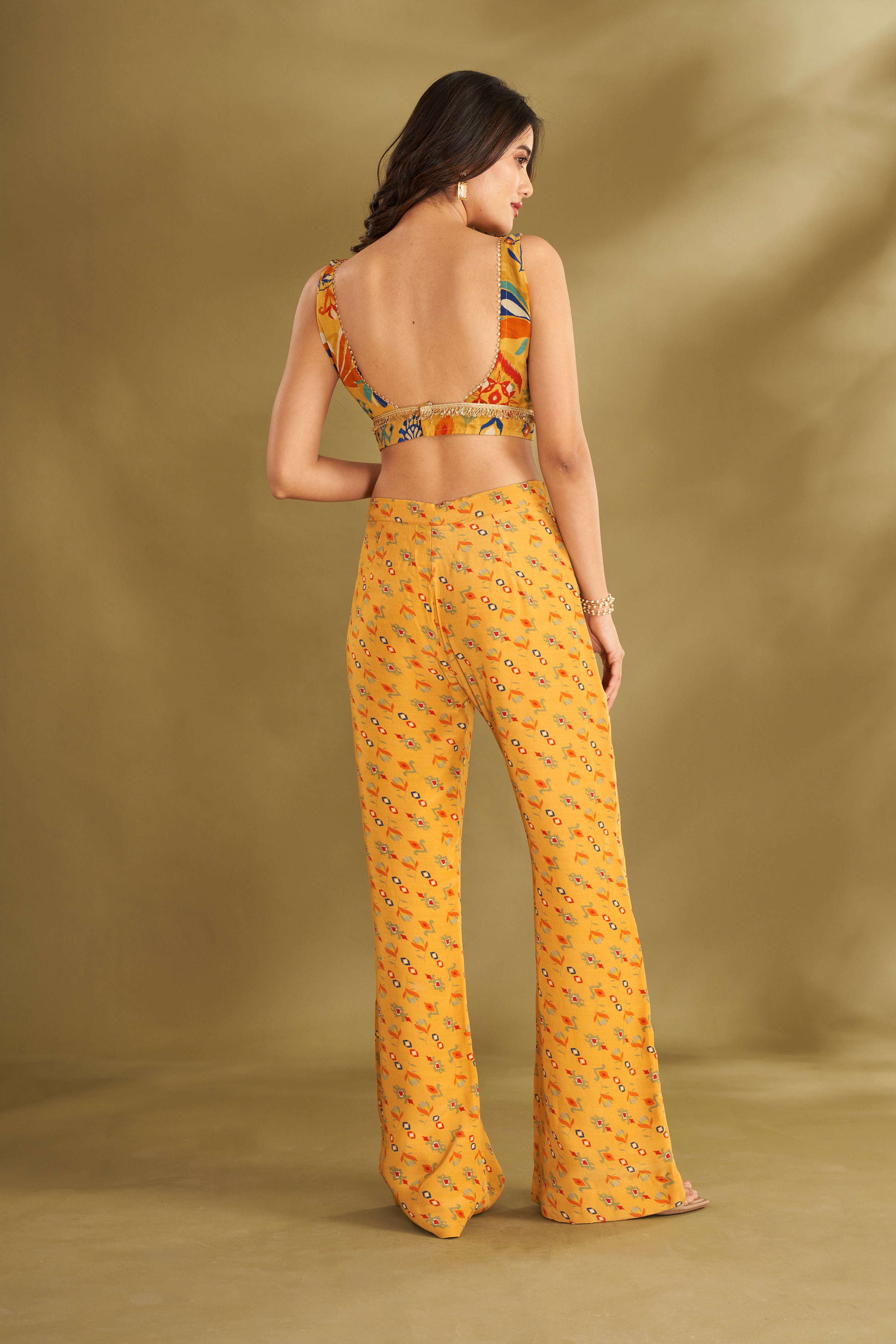 Dandelion Yellow Printed & Embroidered Cape Set