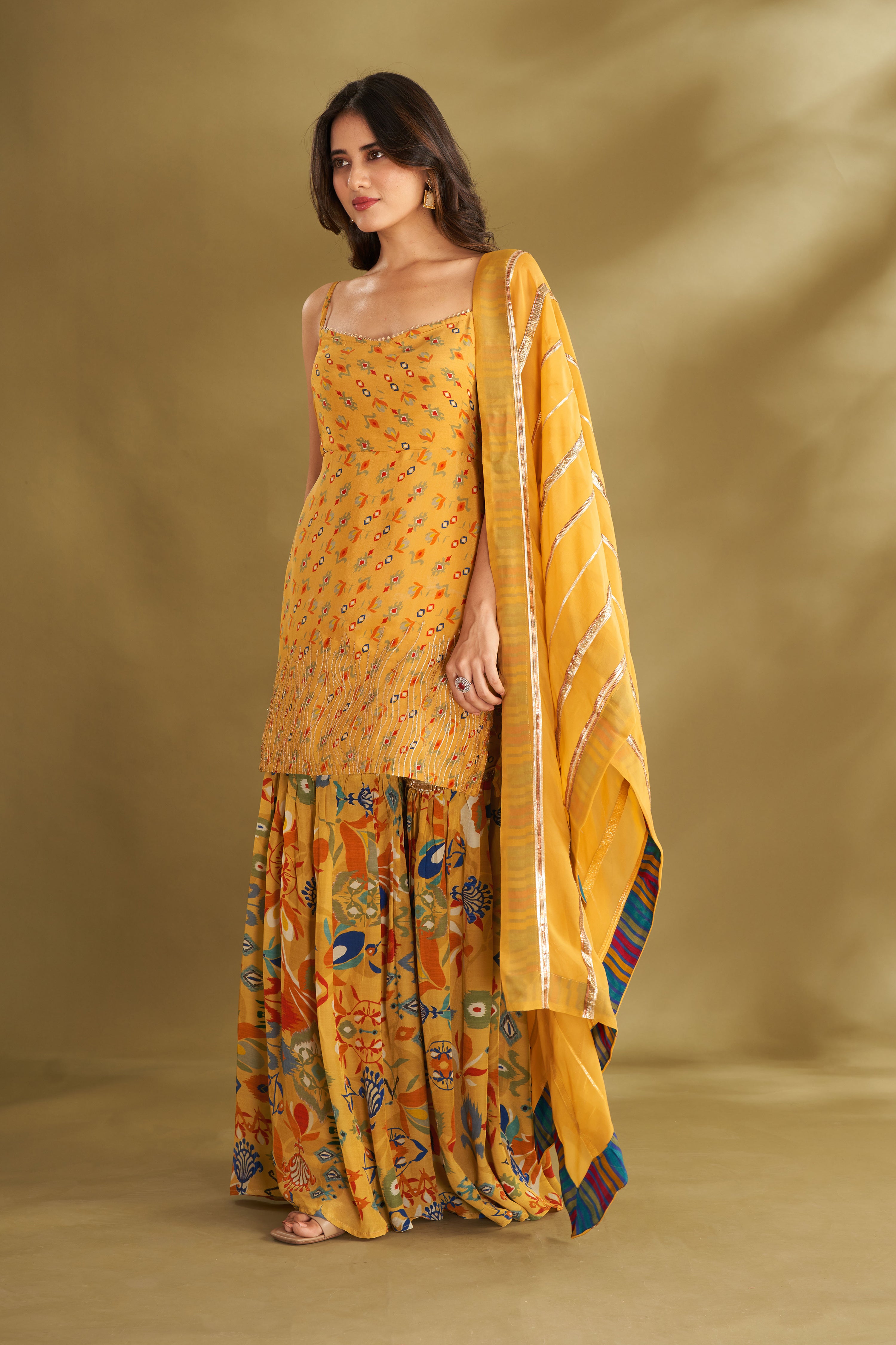 Dandelion Yellow Printed & Embroidered Sharara Set