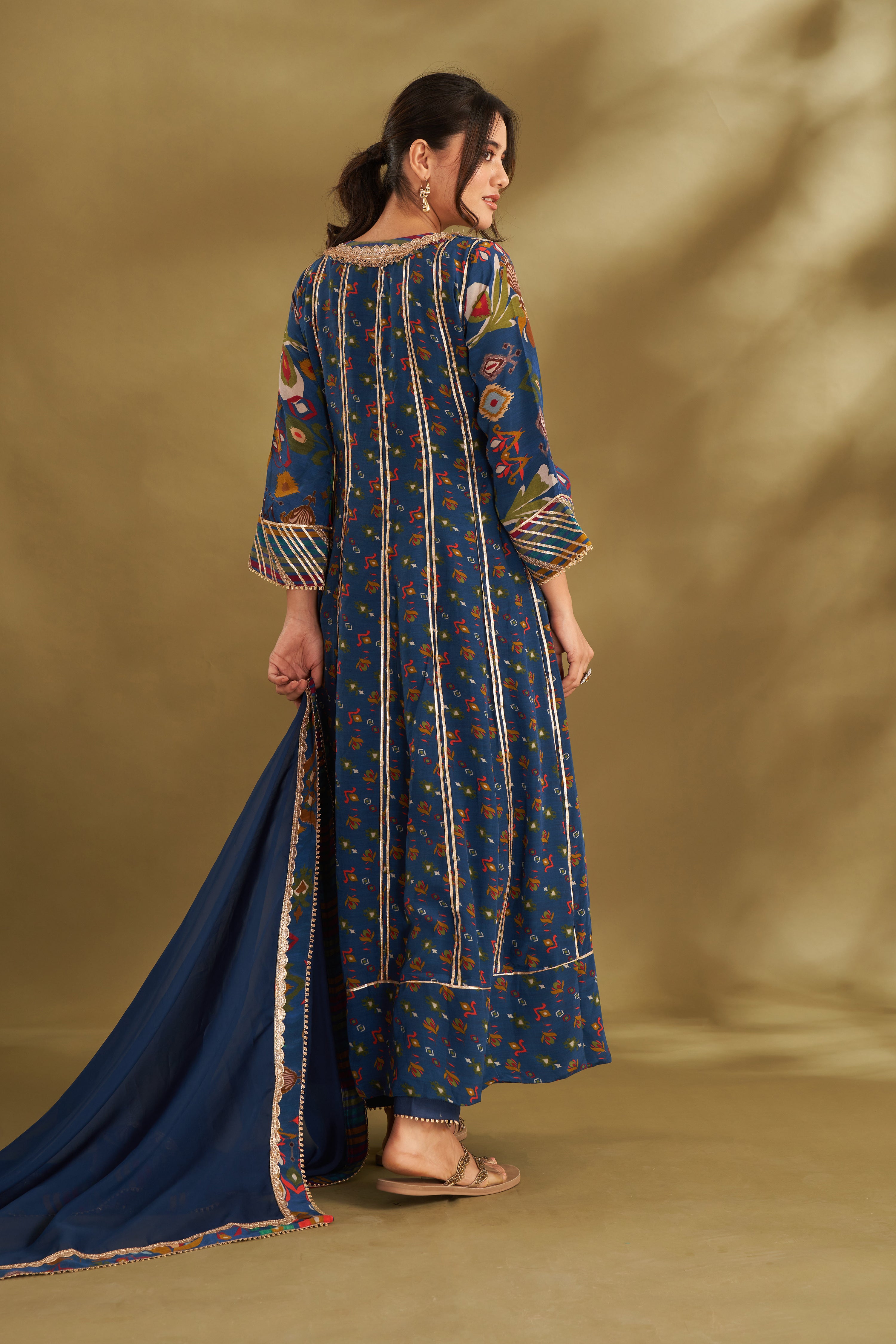 Blue Printed Anarkali Set