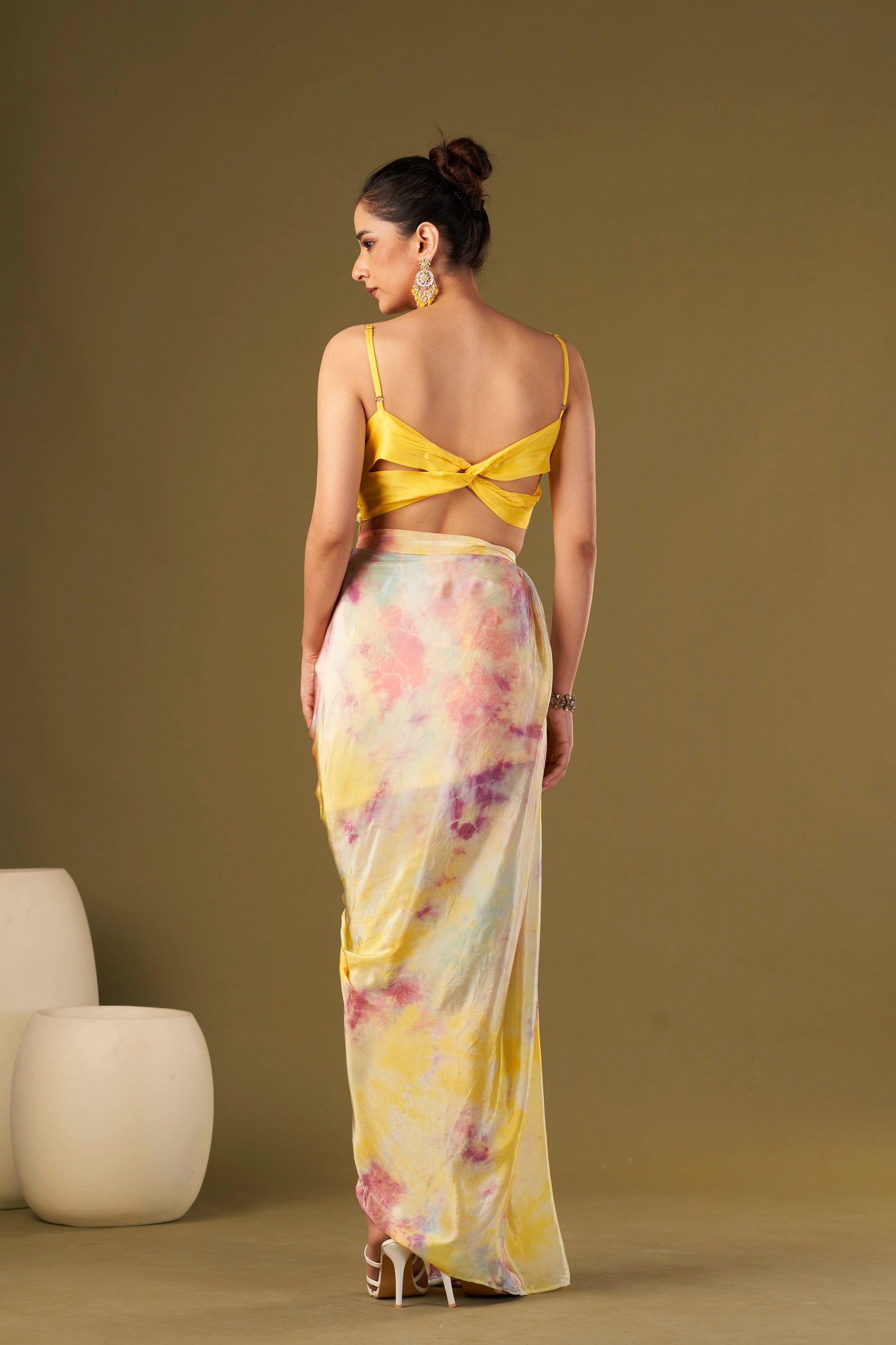 Tisya Multicolored Tie & Dyed Drape Skirt With Bustier
