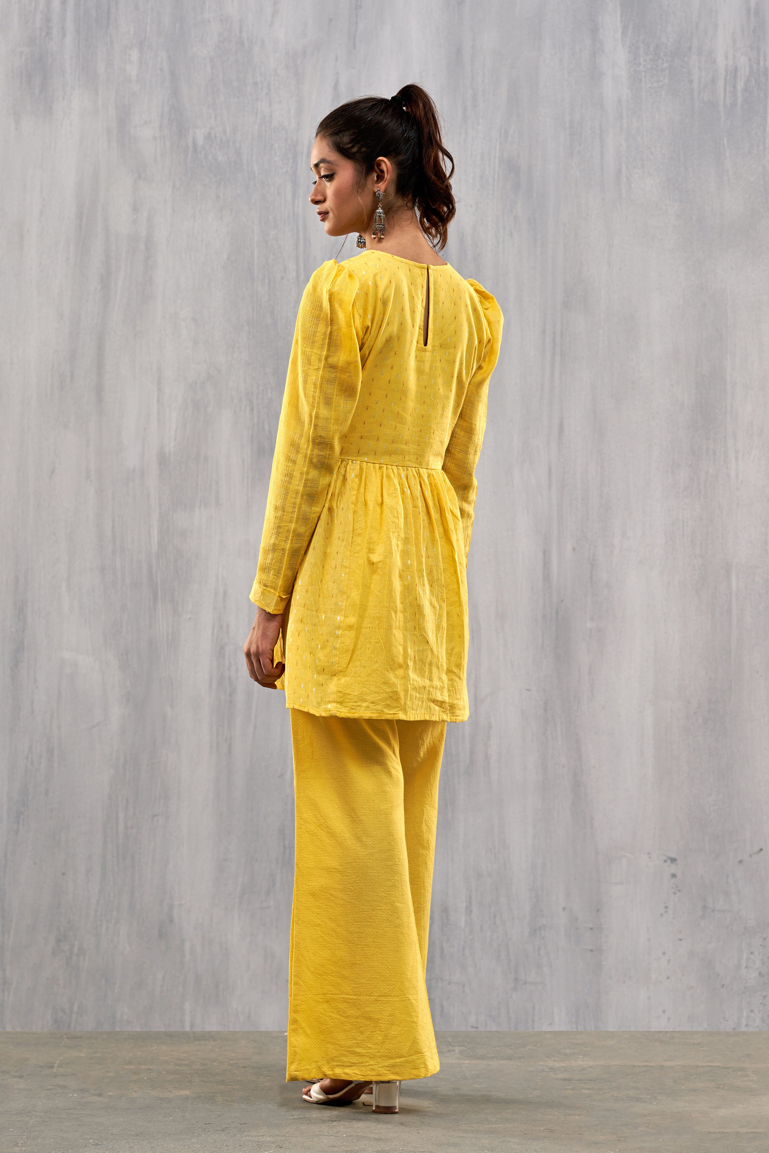 Ulfat Golden Yellow Peplum Top And Trouser