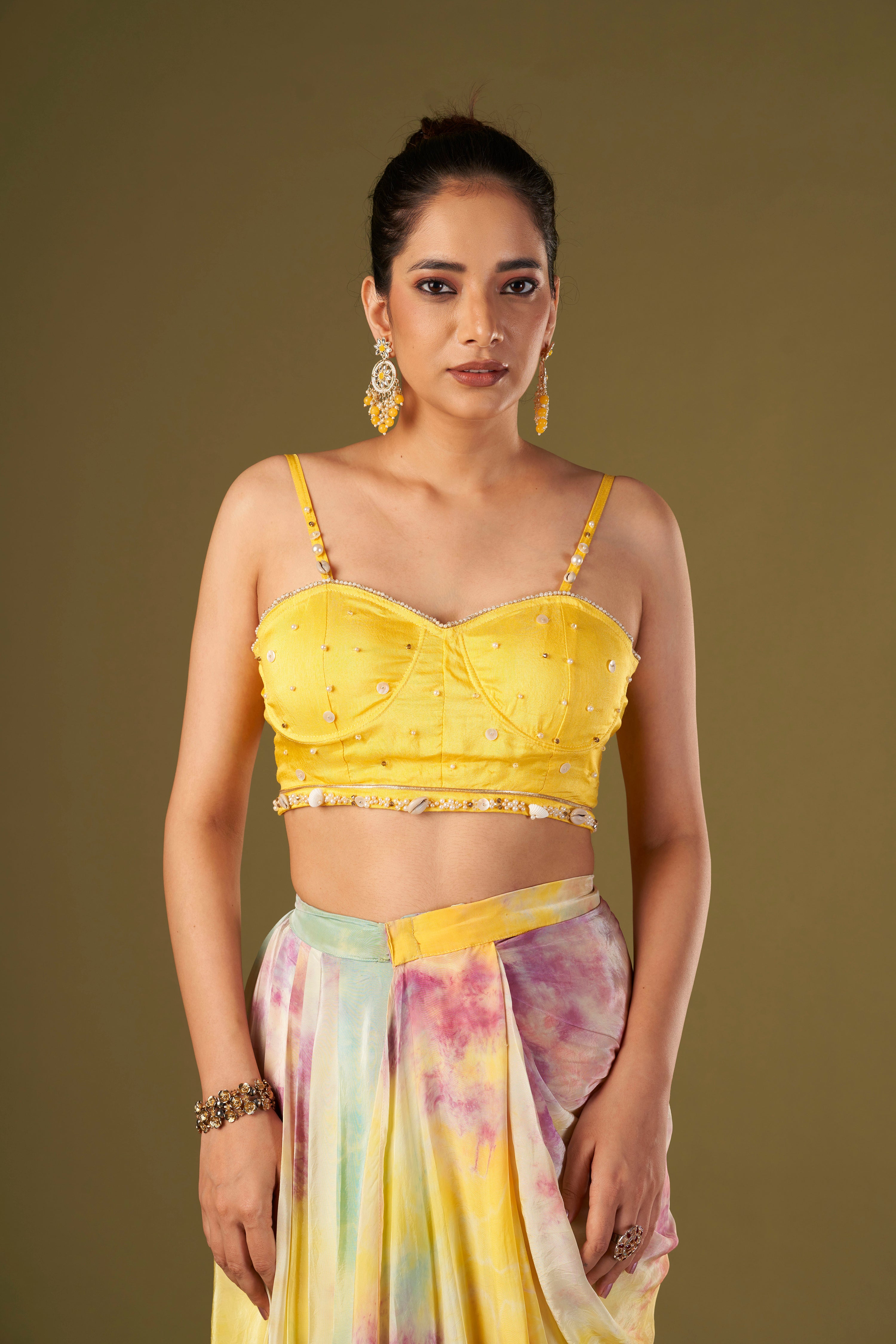 Tisya Multicolored Tie & Dyed Drape Skirt With Bustier