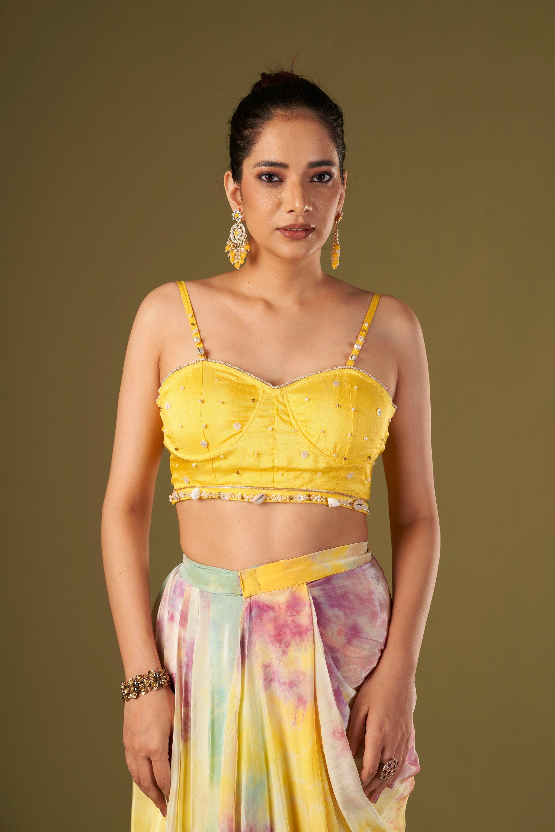 Tisya Multicolored Tie & Dyed Drape Skirt With Bustier