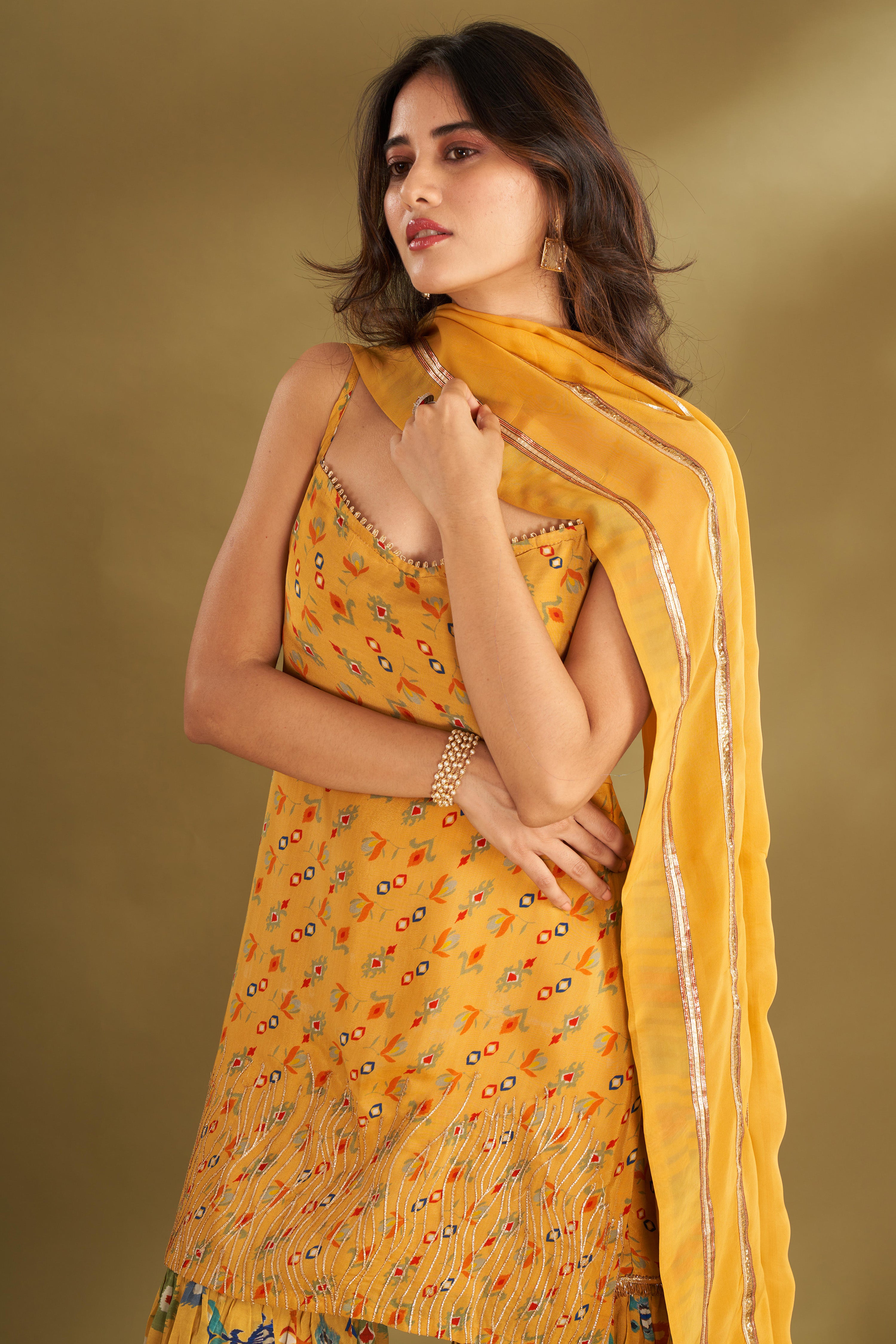 Dandelion Yellow Printed & Embroidered Sharara Set