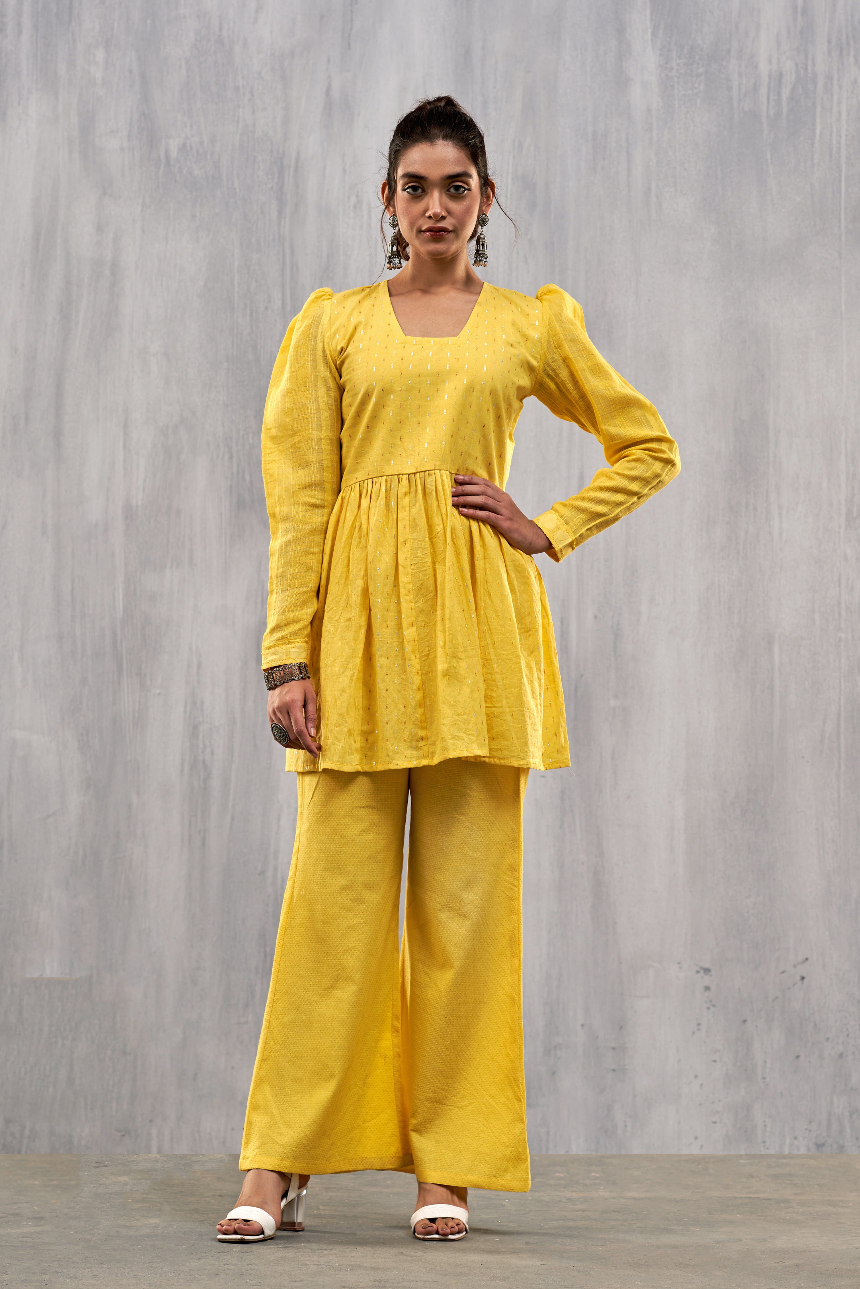 Ulfat Golden Yellow Peplum Top And Trouser