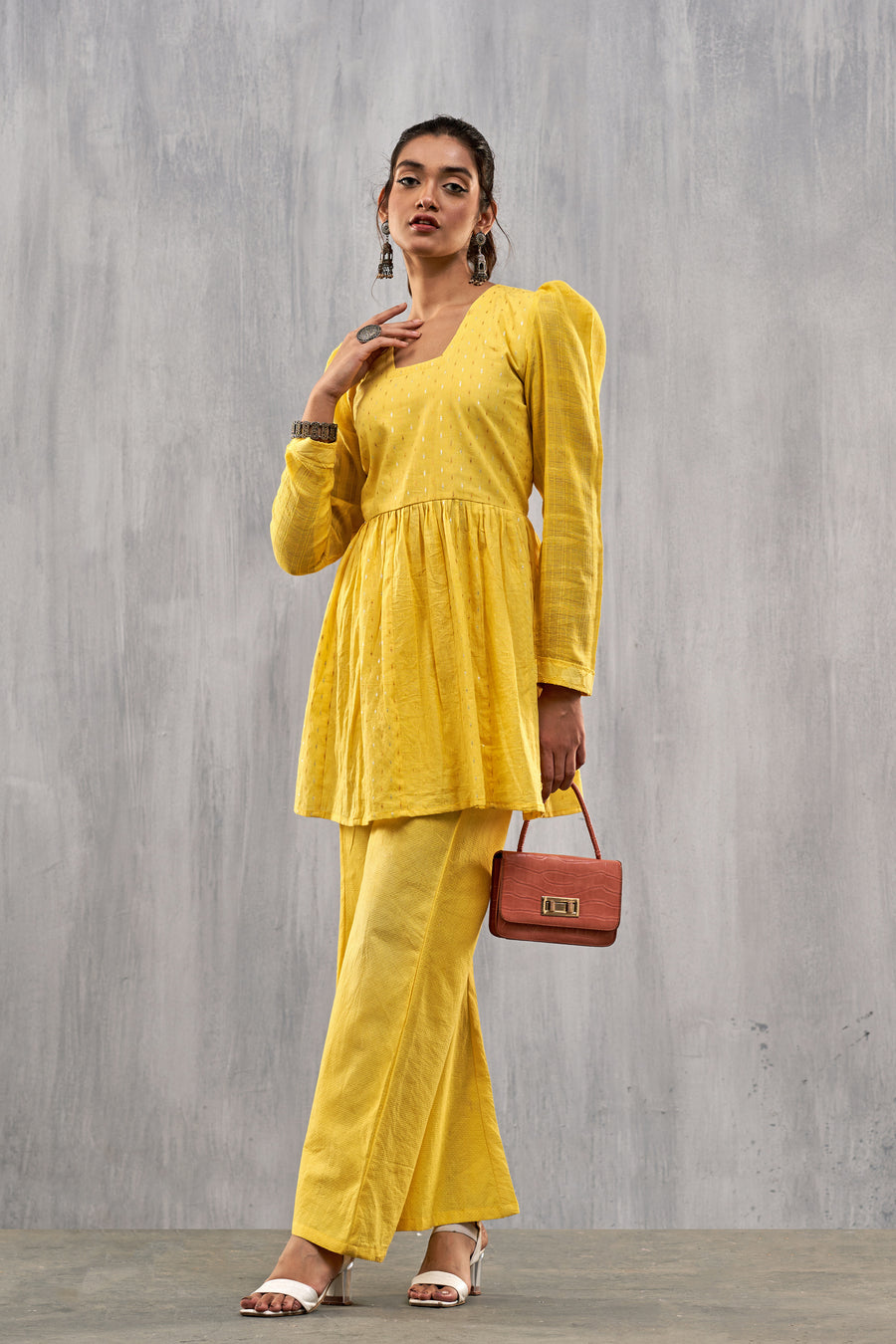 Ulfat Golden Yellow Peplum Top And Trouser