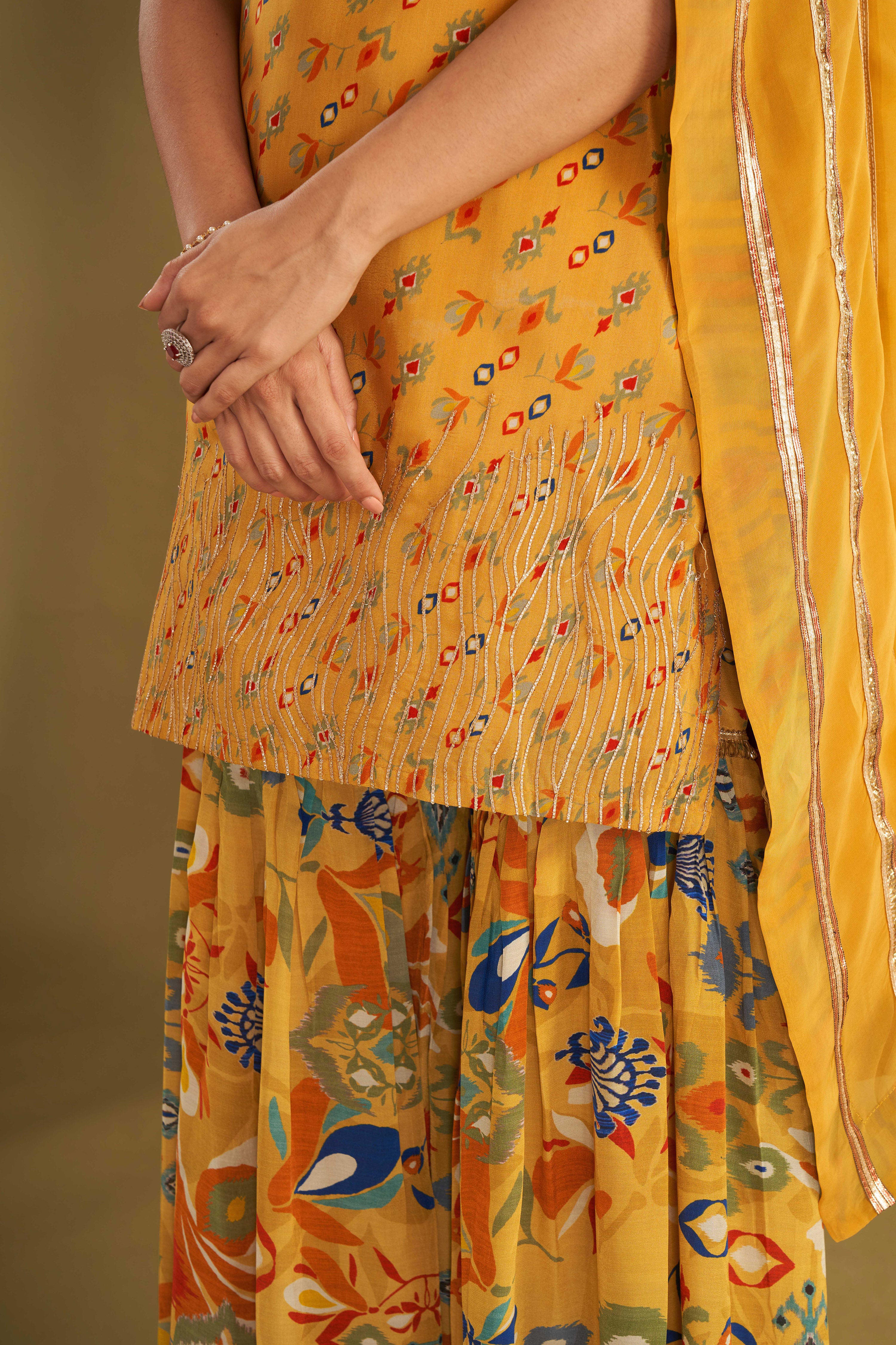Dandelion Yellow Printed & Embroidered Sharara Set