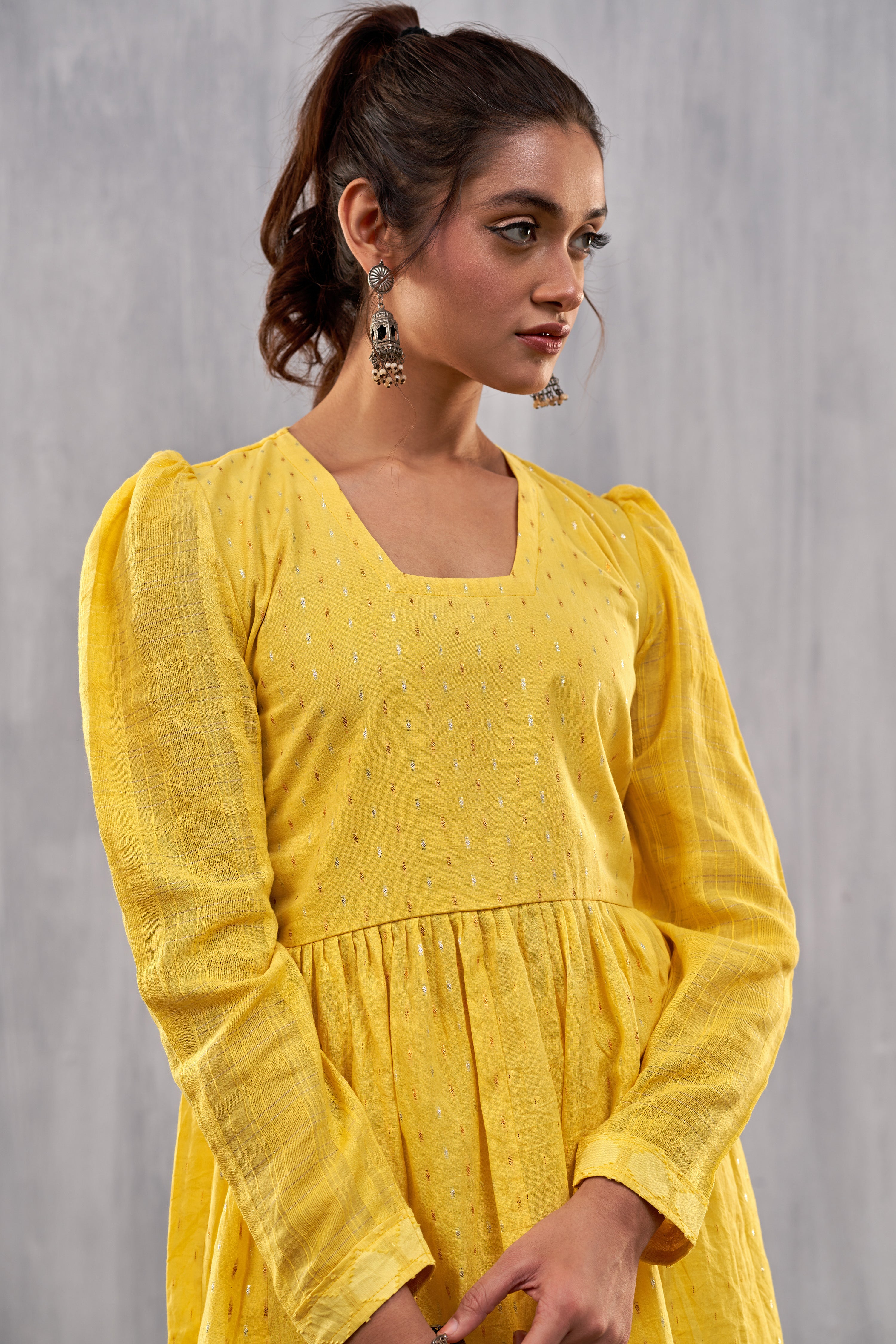 Ulfat Golden Yellow Peplum Top And Trouser