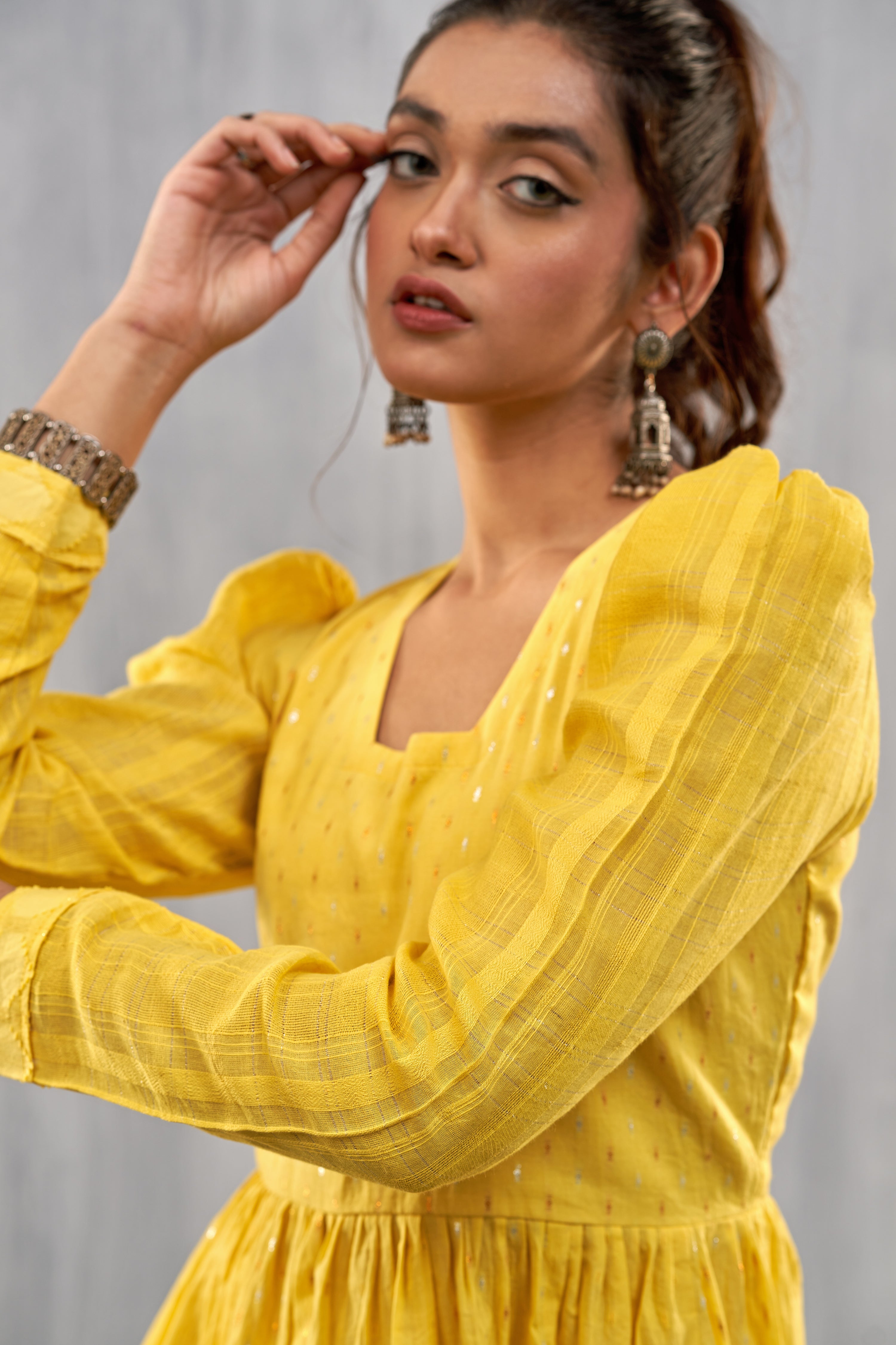 Ulfat Golden Yellow Peplum Top And Trouser
