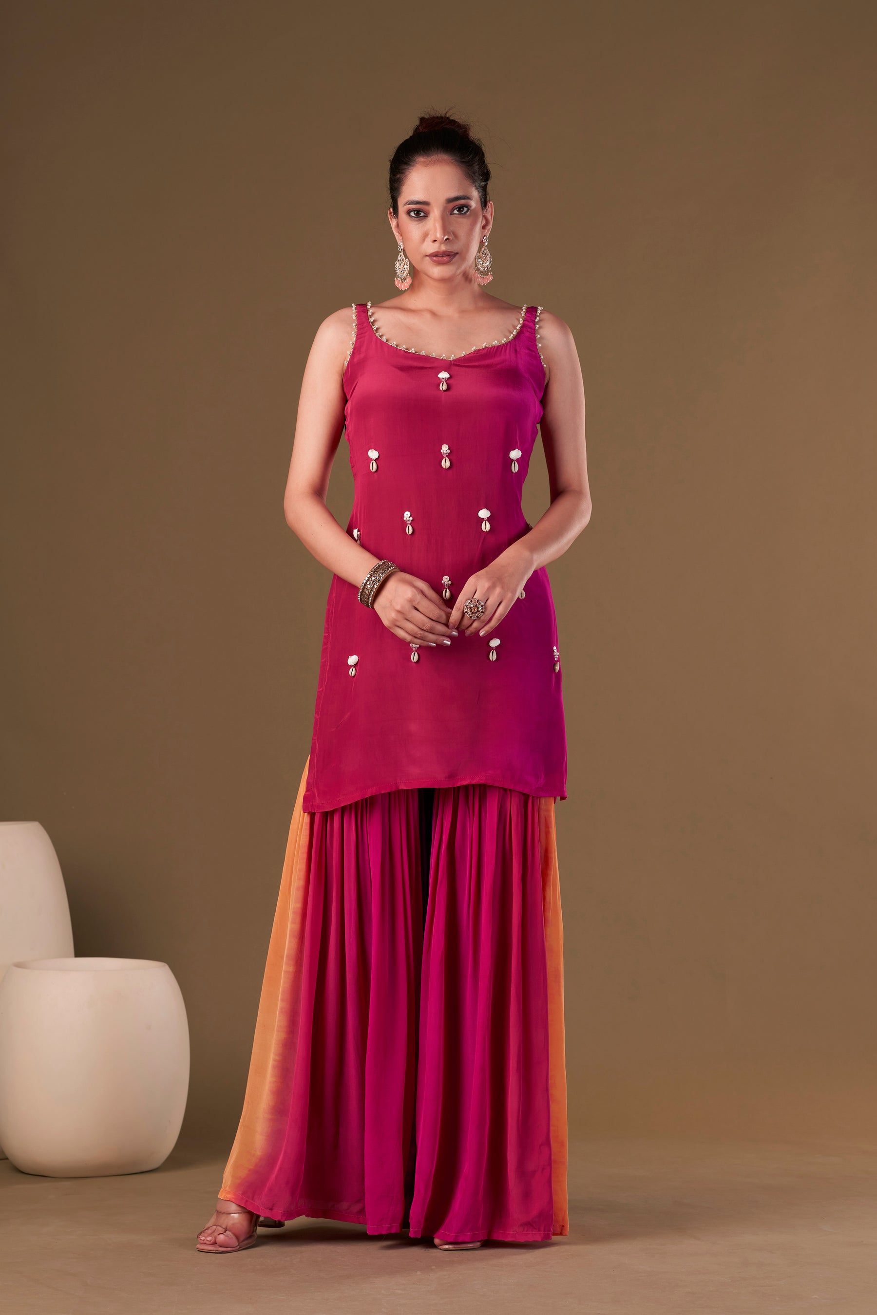 Tisya Crimson Ombre Sharara Set