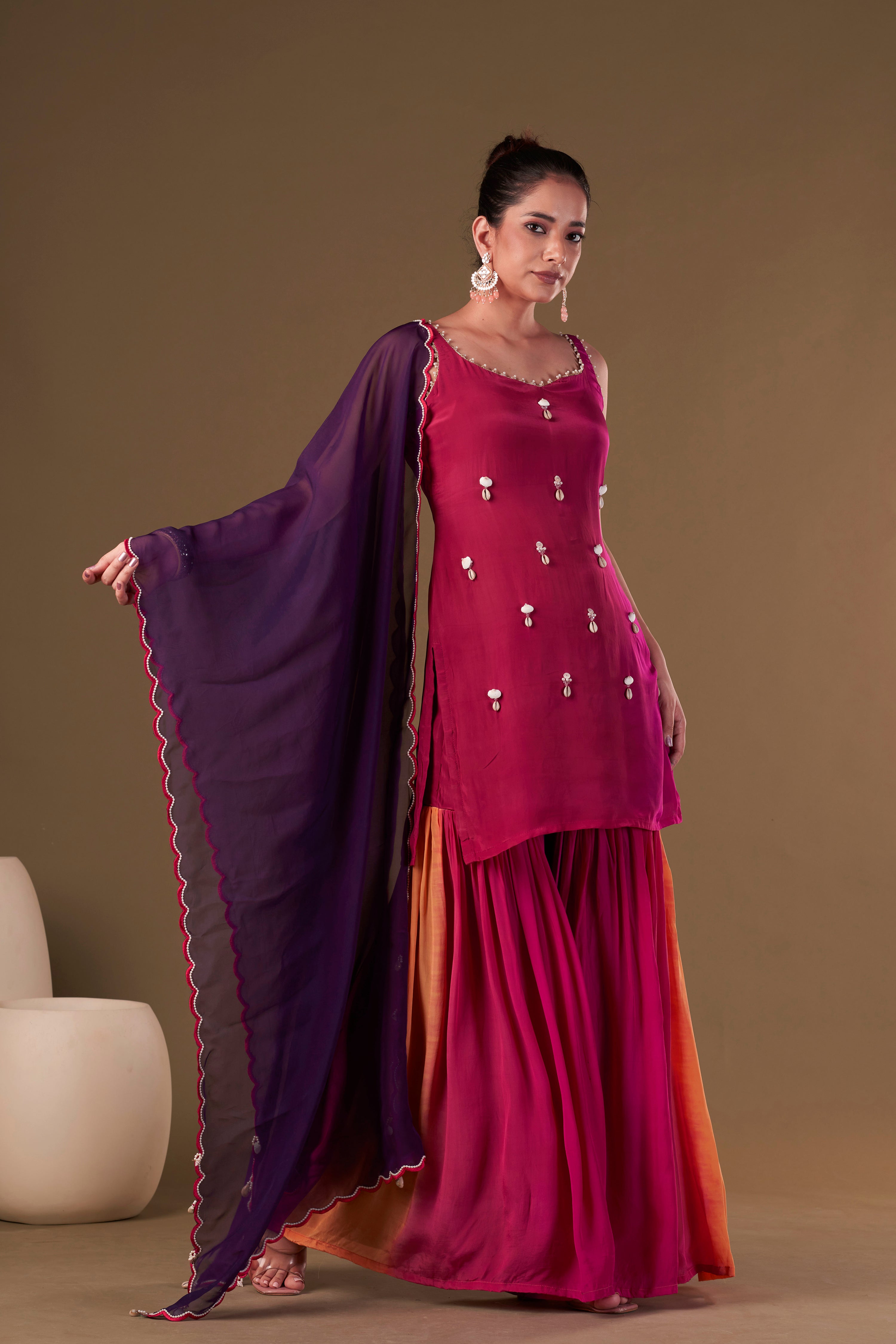 Tisya Crimson Ombre Sharara Set