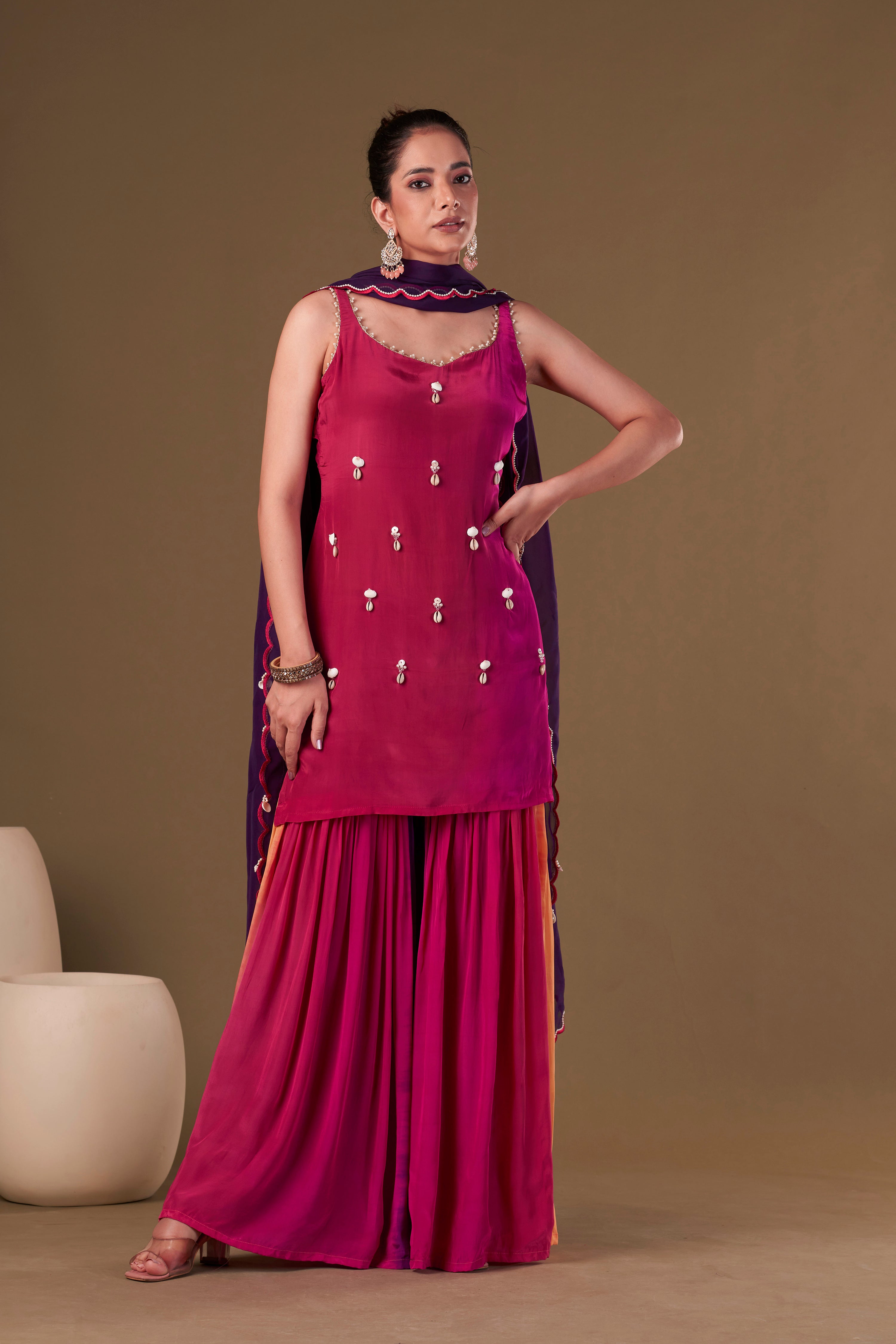 Tisya Crimson Ombre Sharara Set