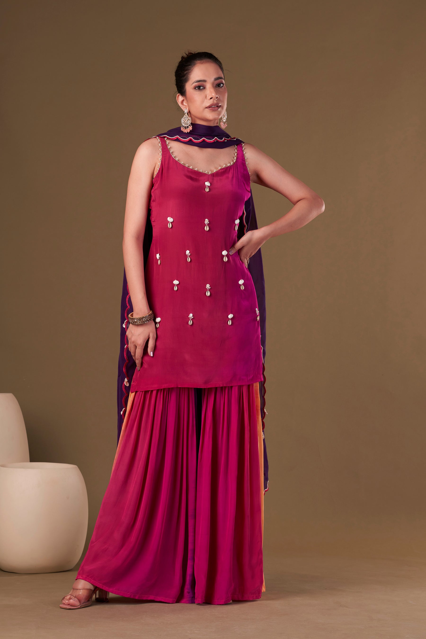 Tisya Crimson Ombre Sharara Set