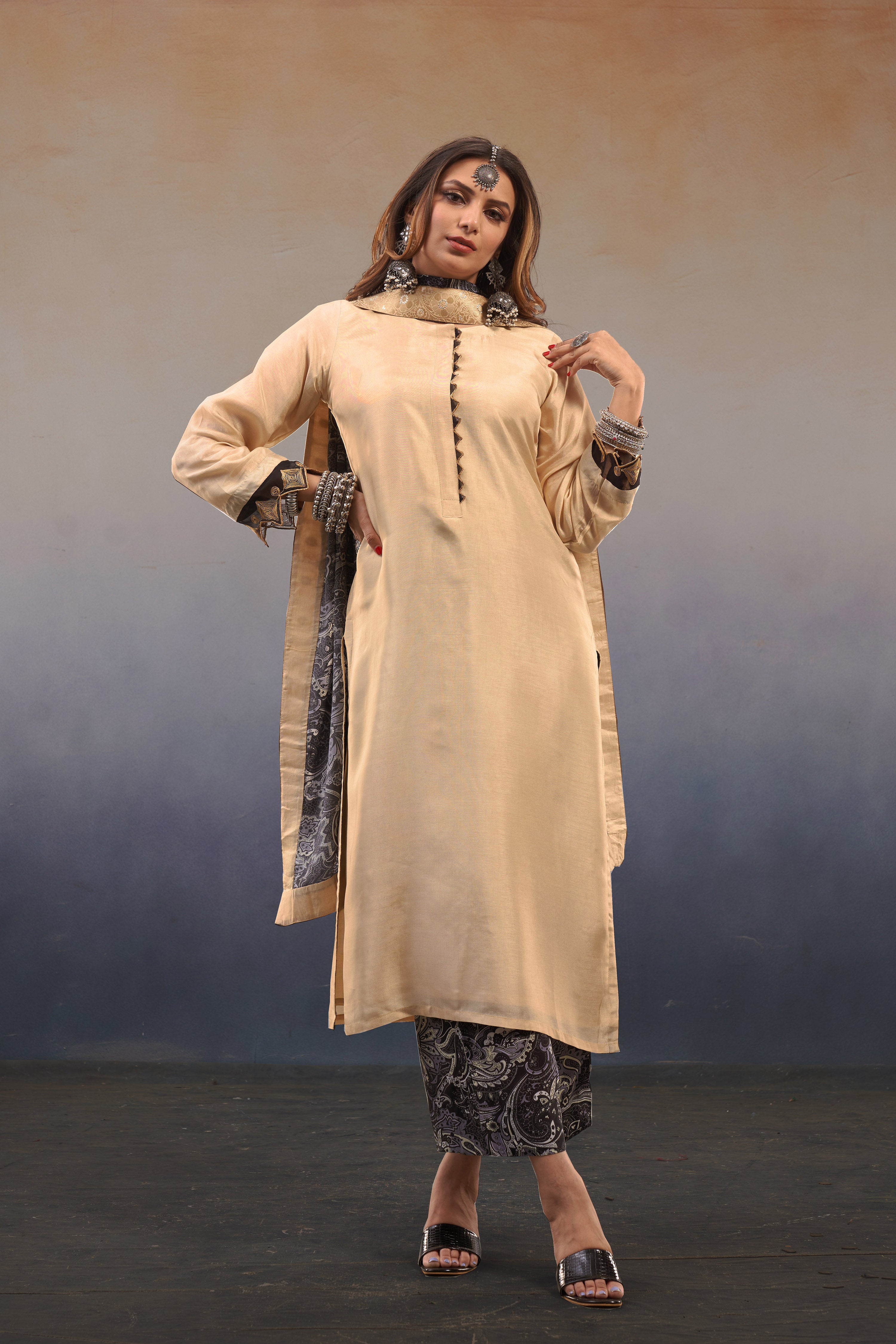 Noor Beige Straight Kurta Set