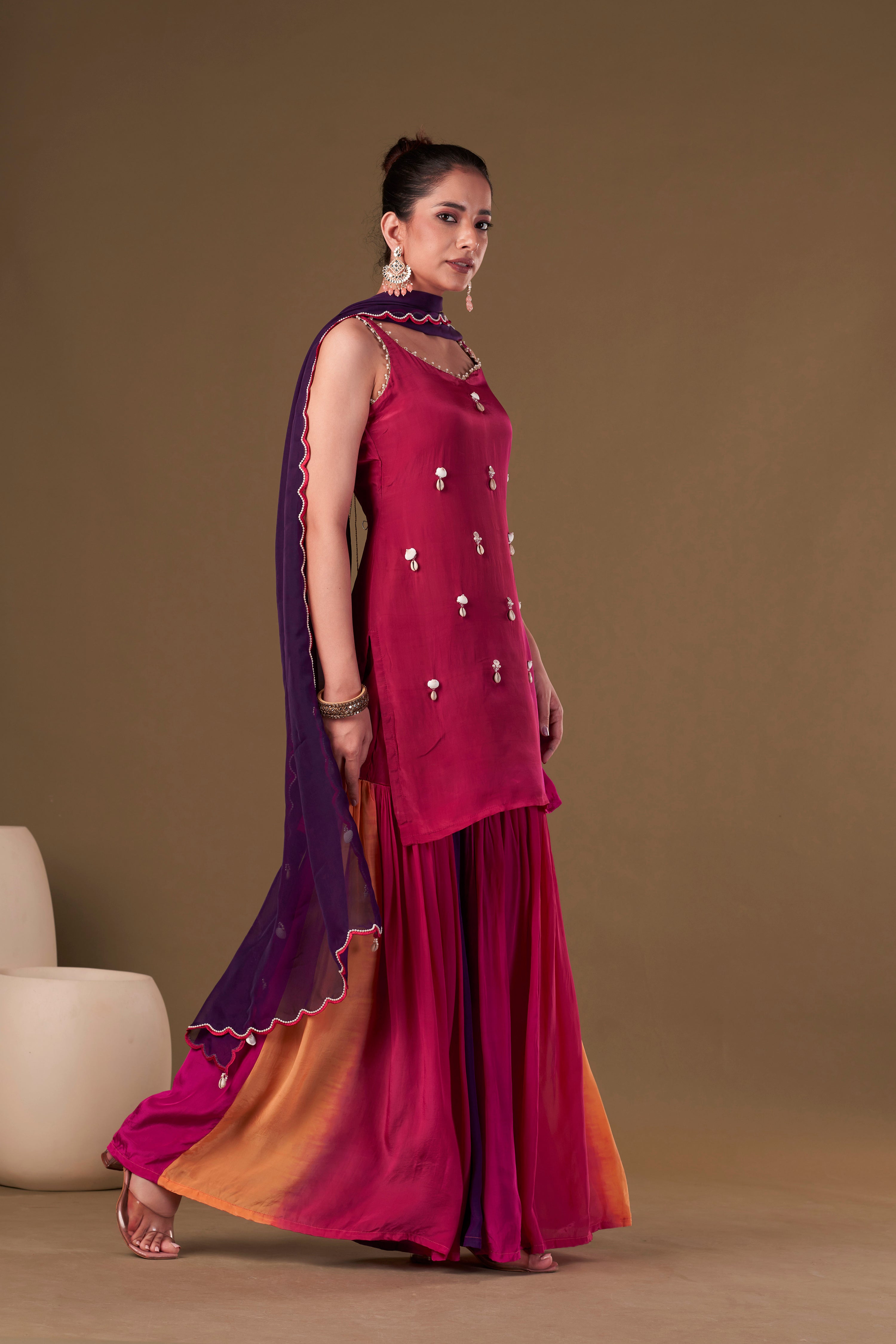 Tisya Crimson Ombre Sharara Set