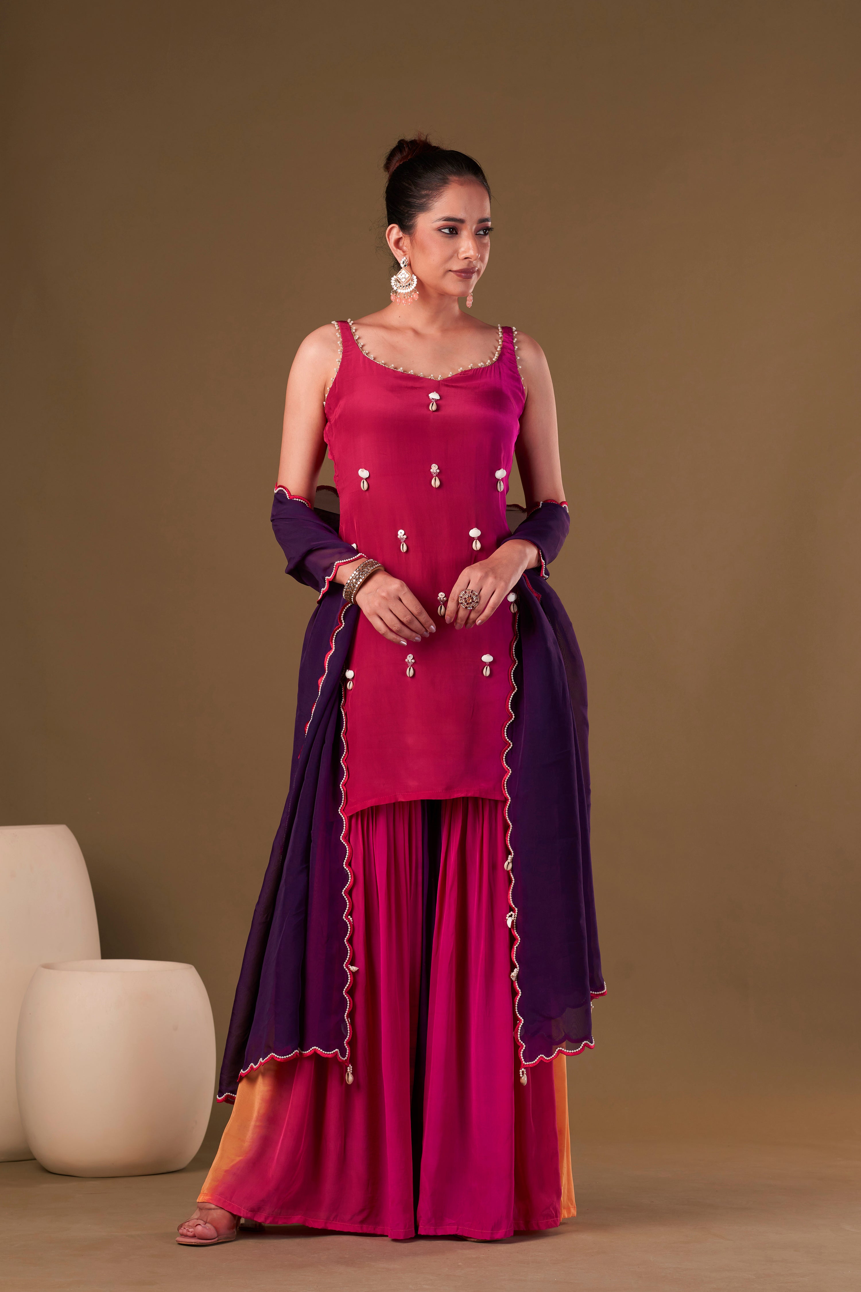 Tisya Crimson Ombre Sharara Set