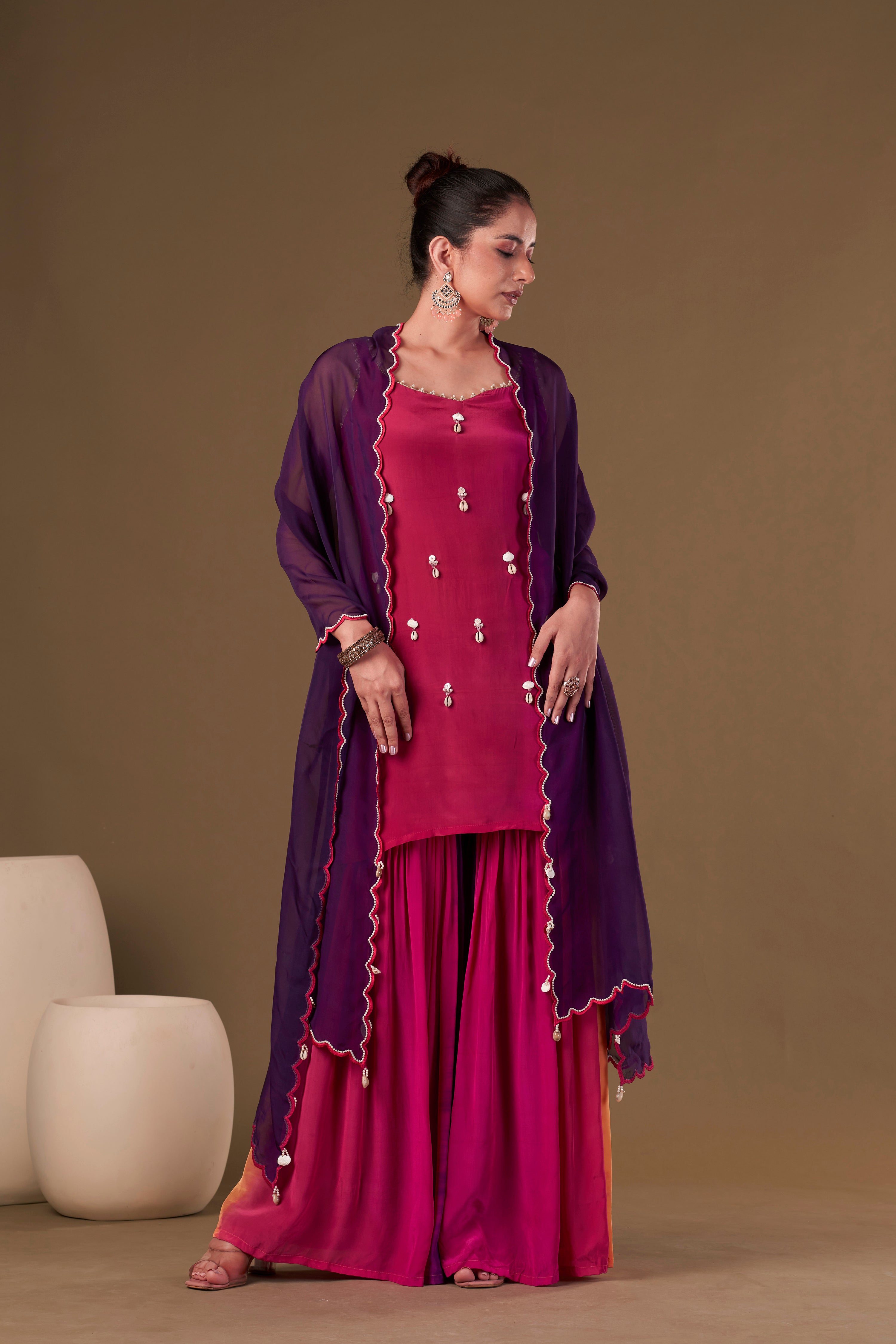 Tisya Crimson Ombre Sharara Set