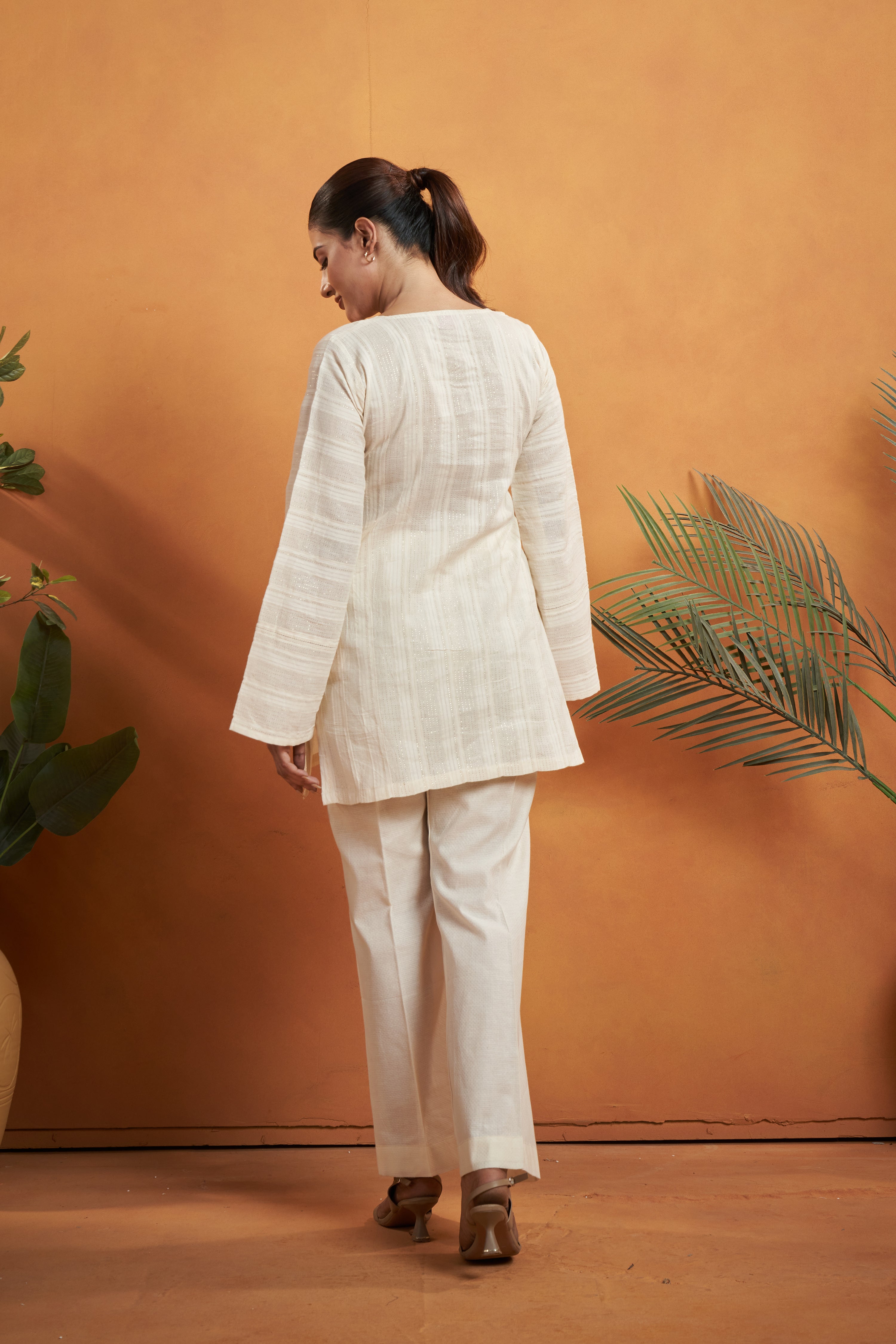Ivory Cotton Jacquard Kurta Set