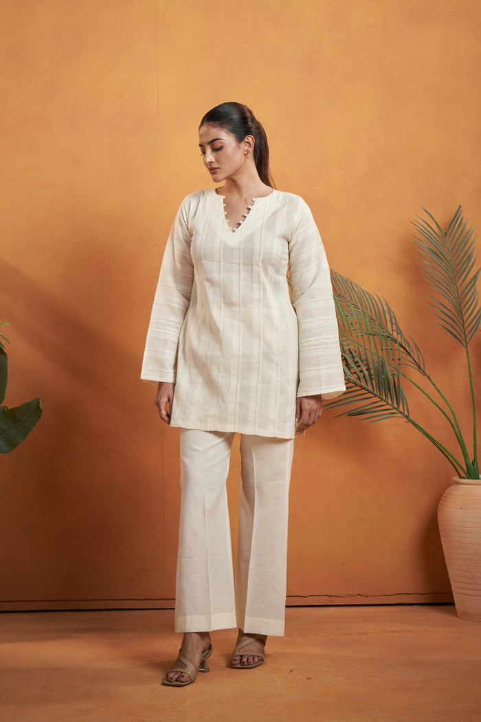 Ivory Cotton Jacquard Kurta Set