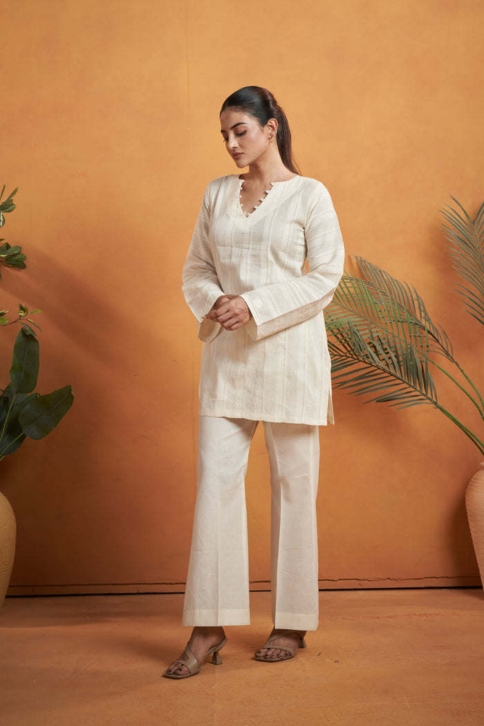 Ivory Cotton Jacquard Kurta Set