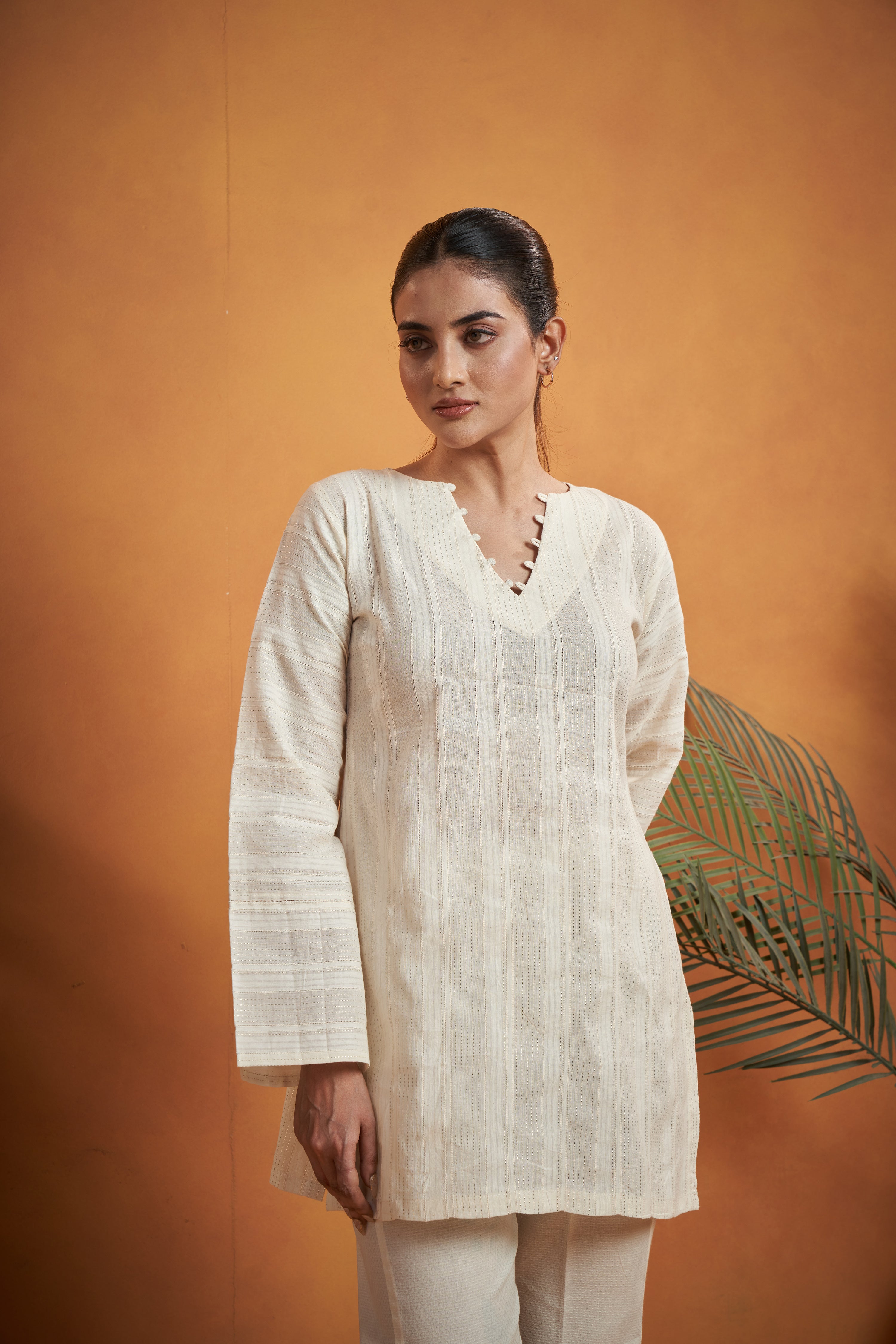 Ivory Cotton Jacquard Kurta Set