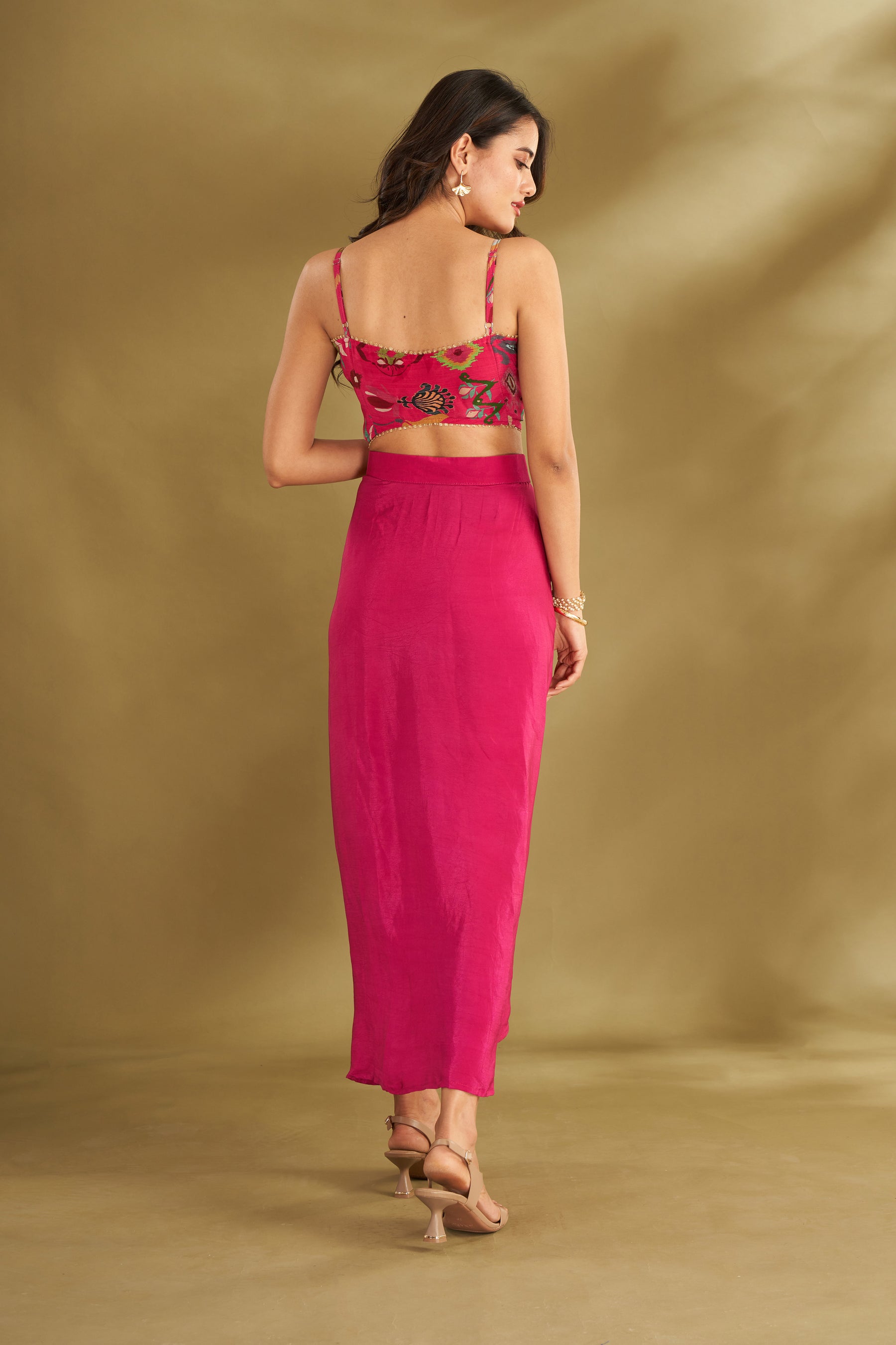 Hot Pink Drape Skirt & Cape Set