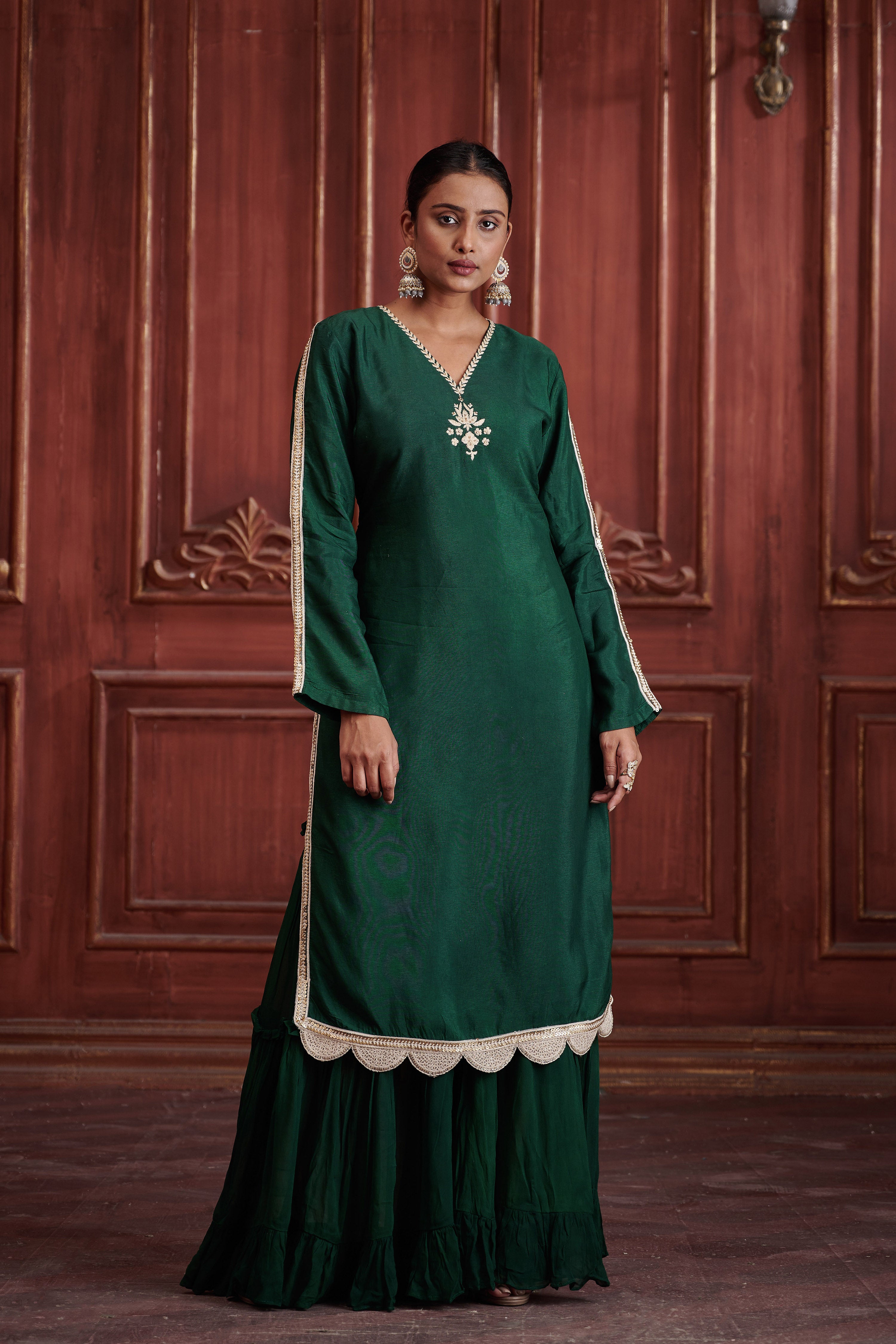 Rang Bottle Green Sharara Set
