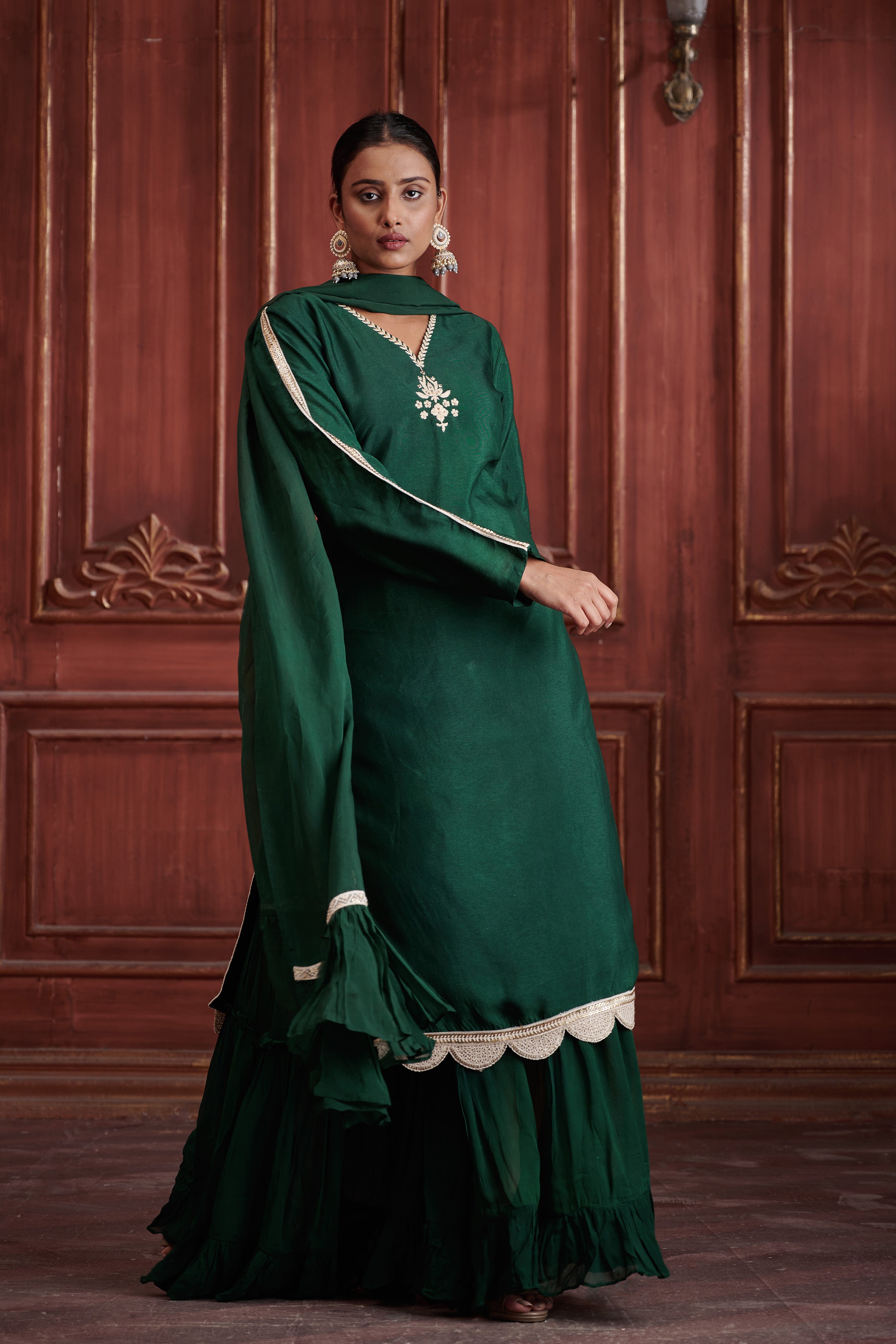 Rang Bottle Green Sharara Set