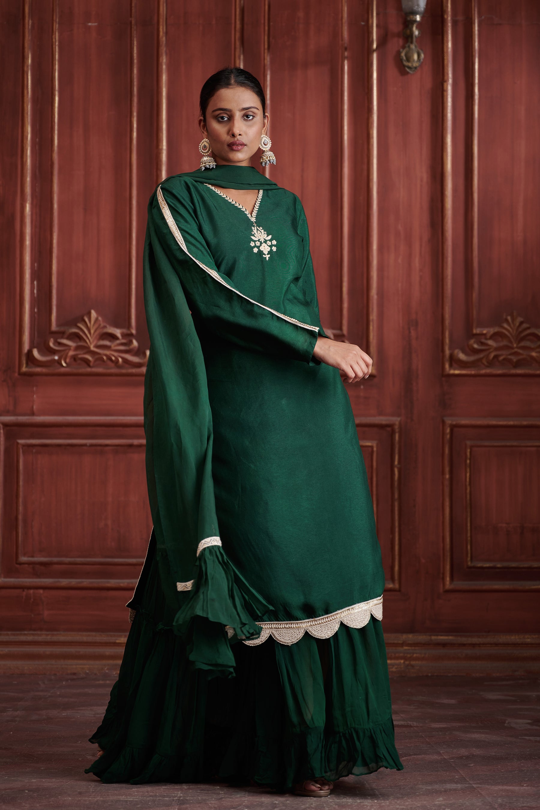Rang Bottle Green Sharara Set