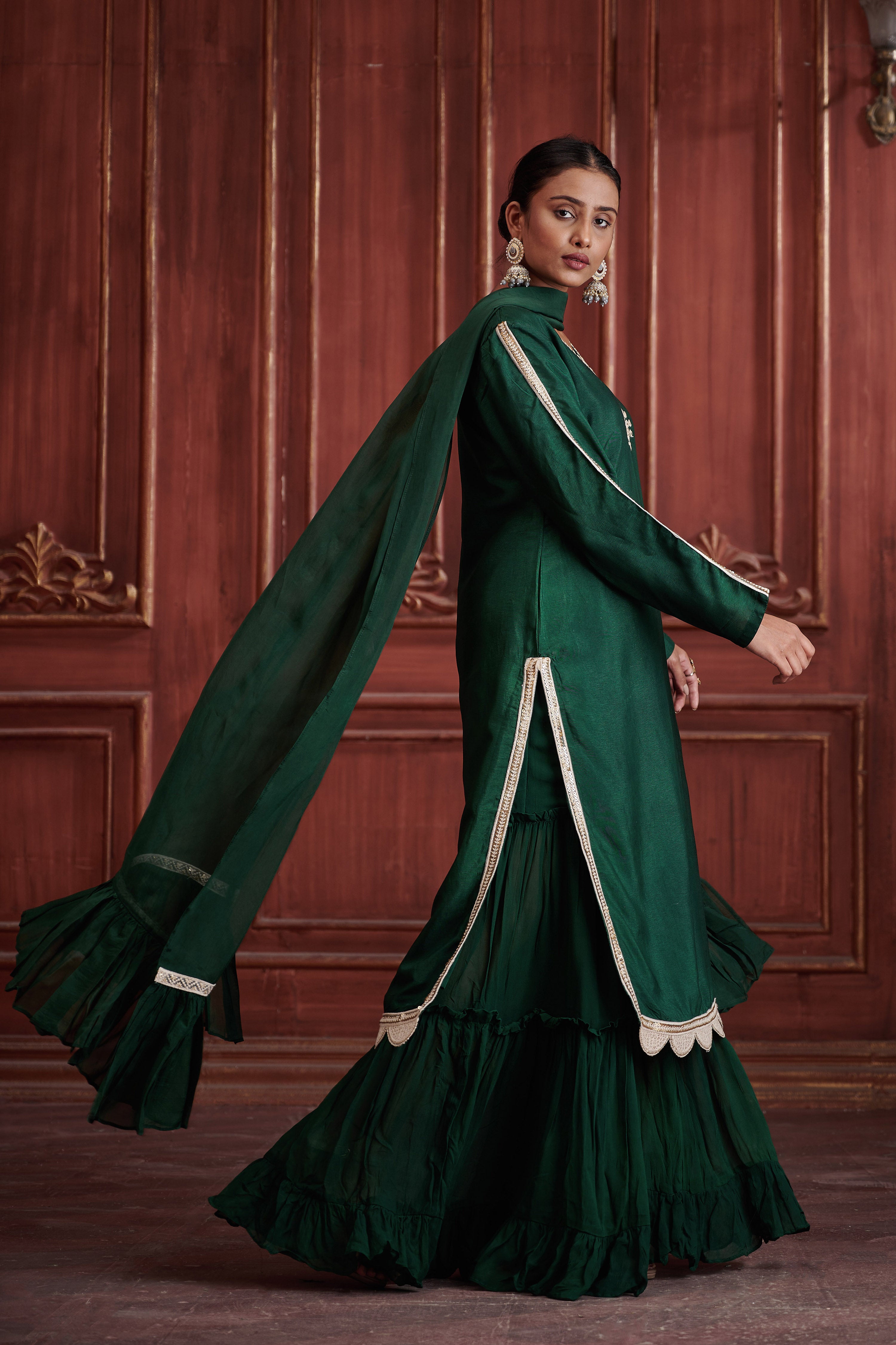 Rang Bottle Green Sharara Set Affroz.com Rang Bottle Green Sharara Set Affroz.com