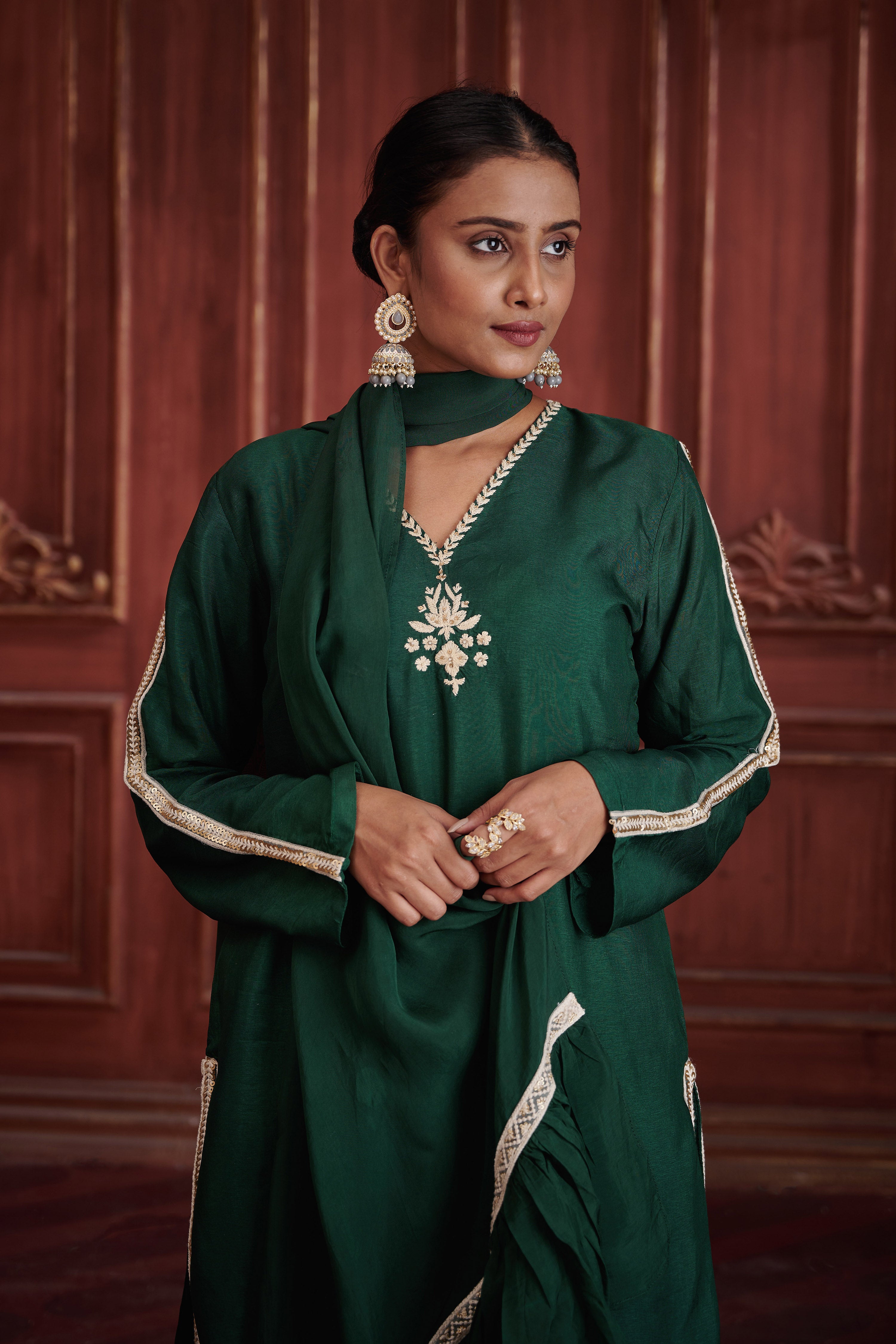 Rang Bottle Green Sharara Set