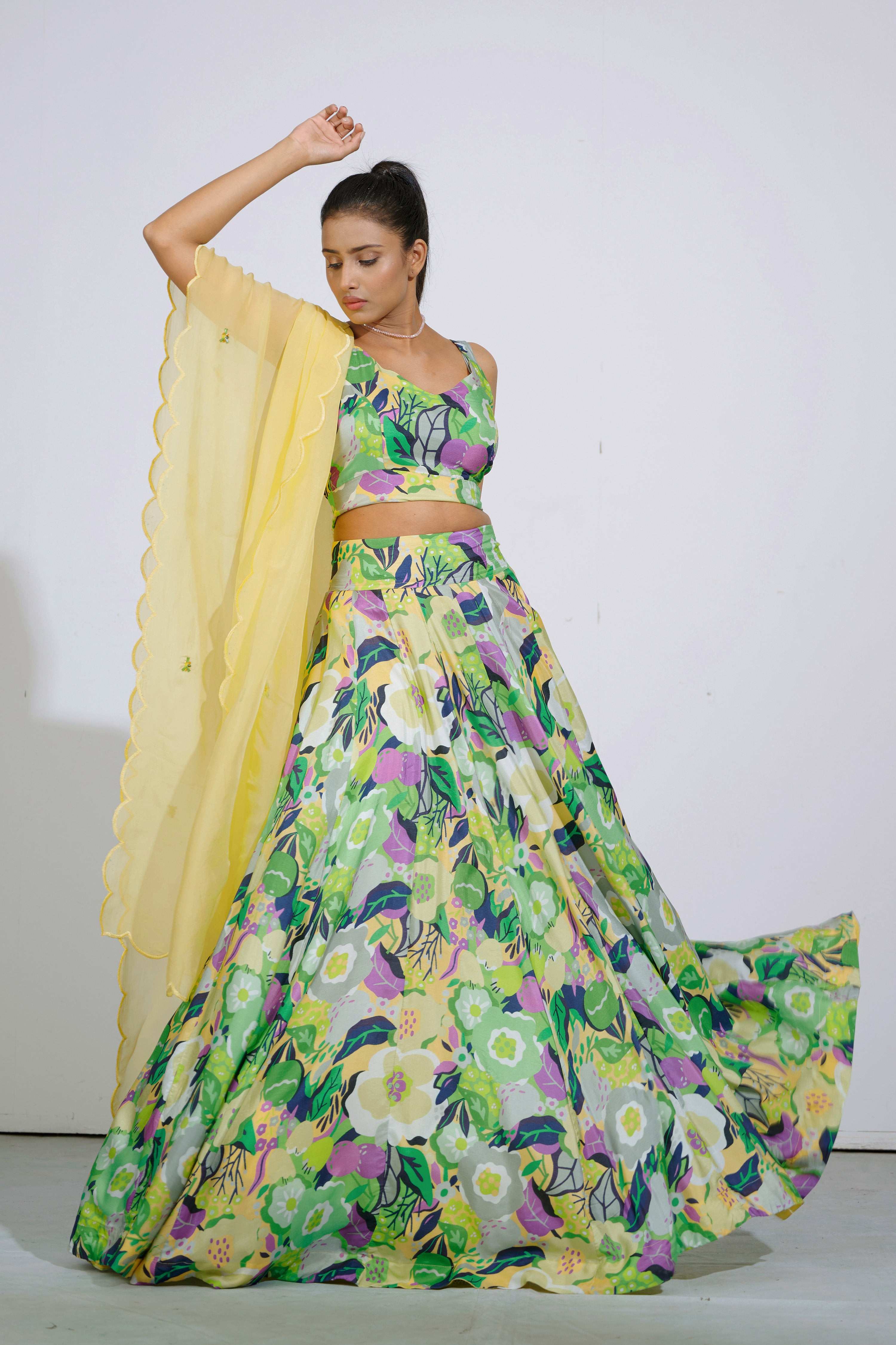 Gul Floral Bustier And Lehenga Set