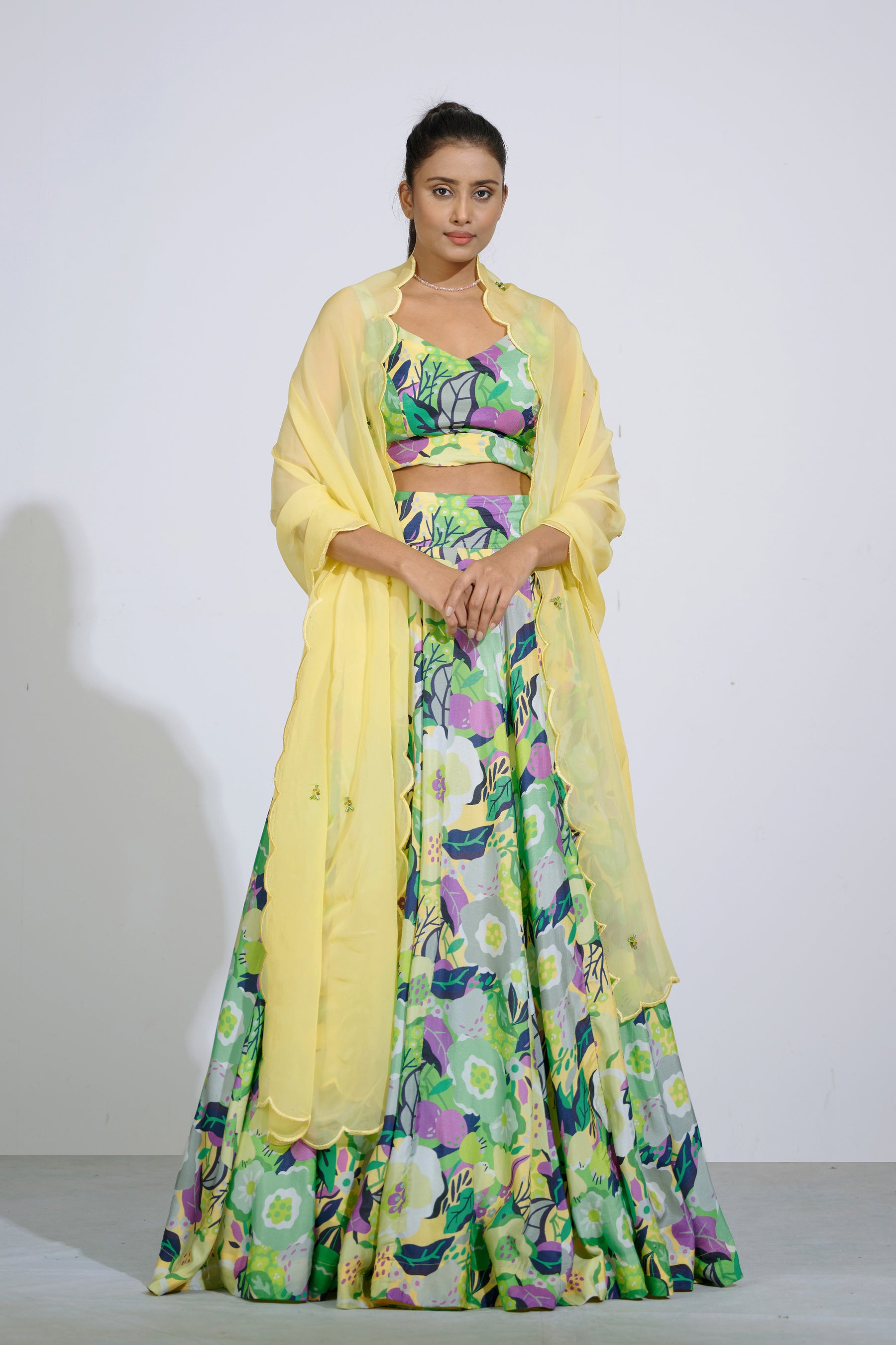 Gul Floral Bustier And Lehenga Set