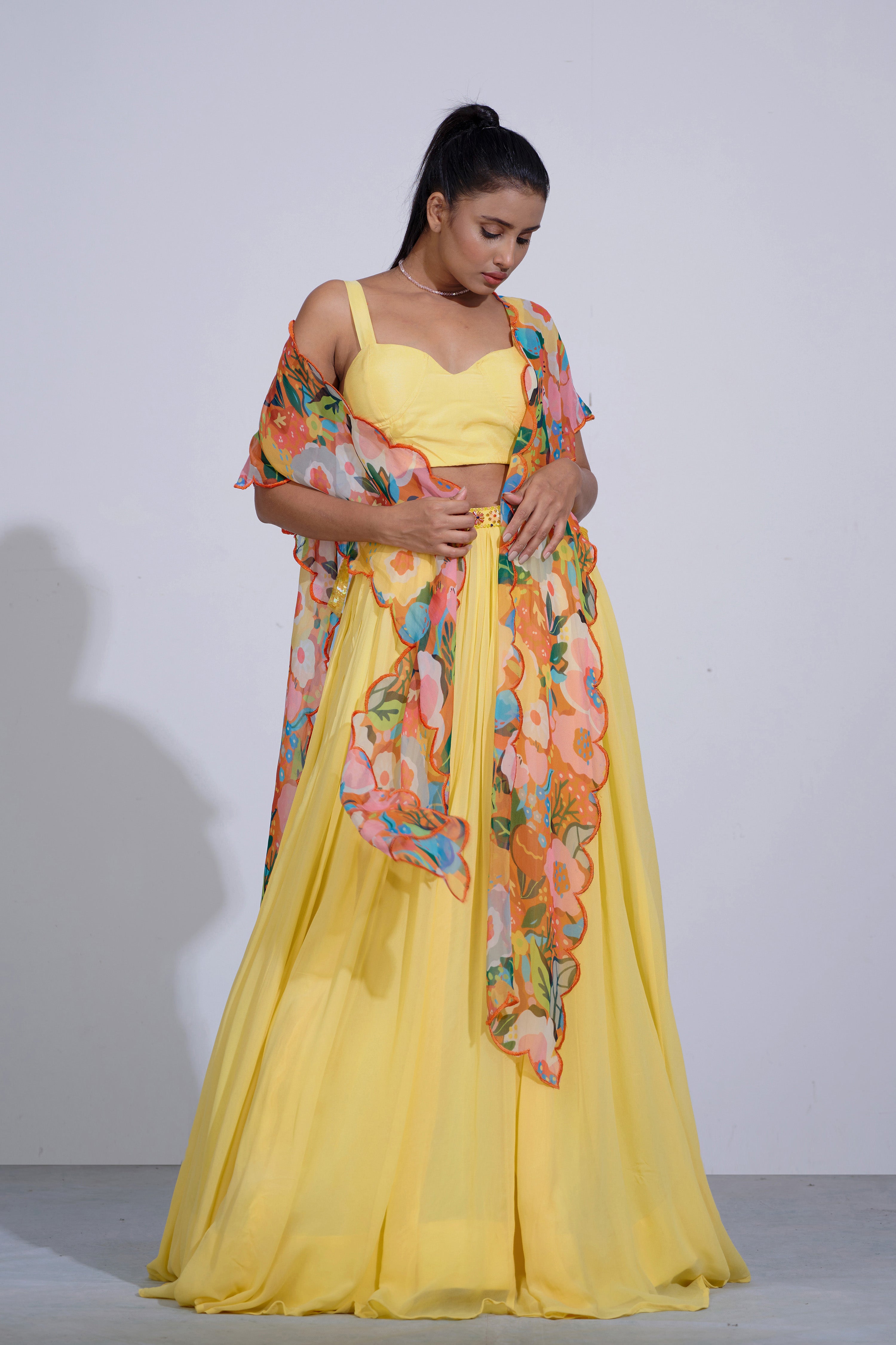 Gul Yellow Lehenga Set With Cape