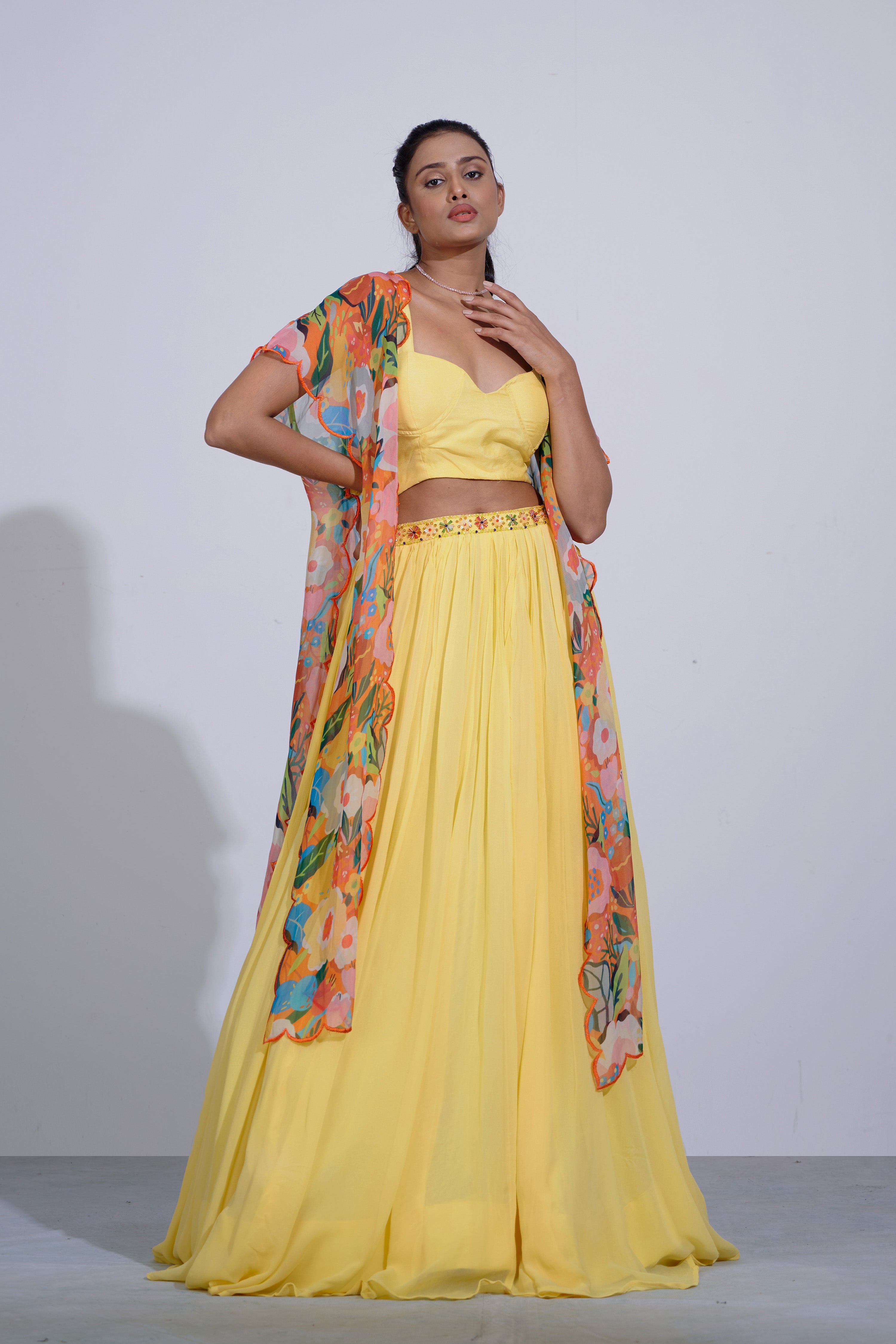 Gul Yellow Lehenga Set With Cape