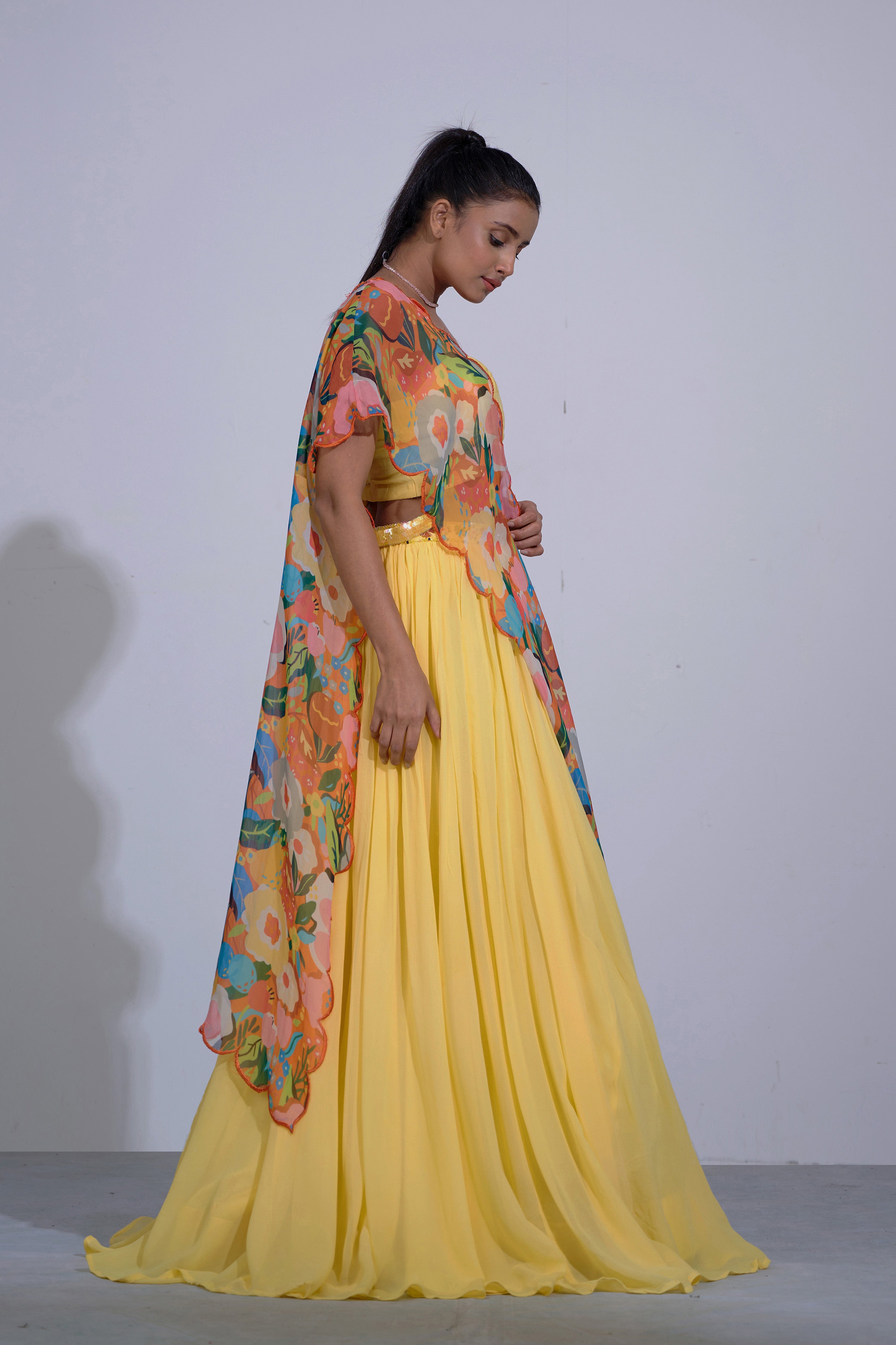 Gul Yellow Lehenga Set With Cape
