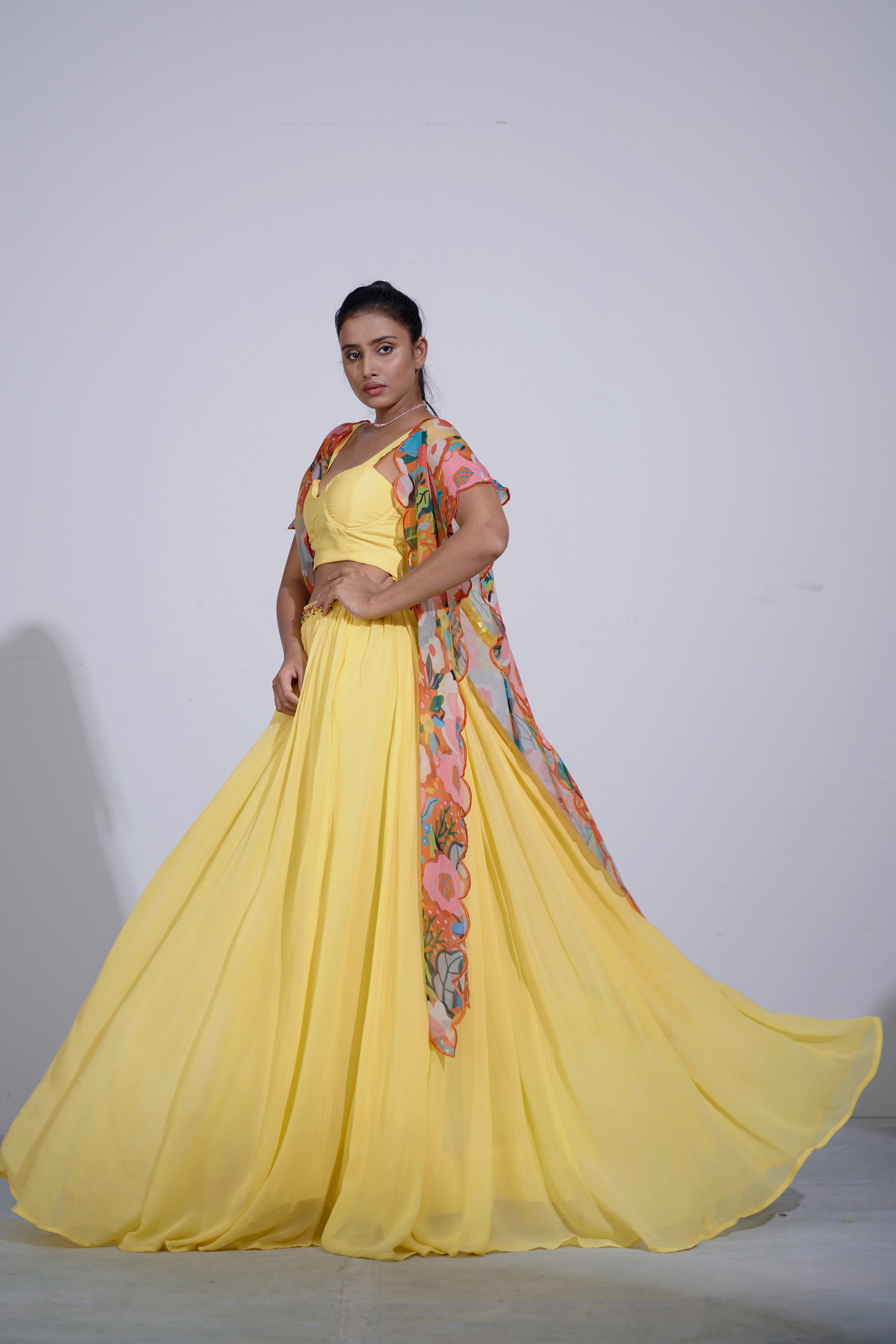 Gul Yellow Lehenga Set With Cape