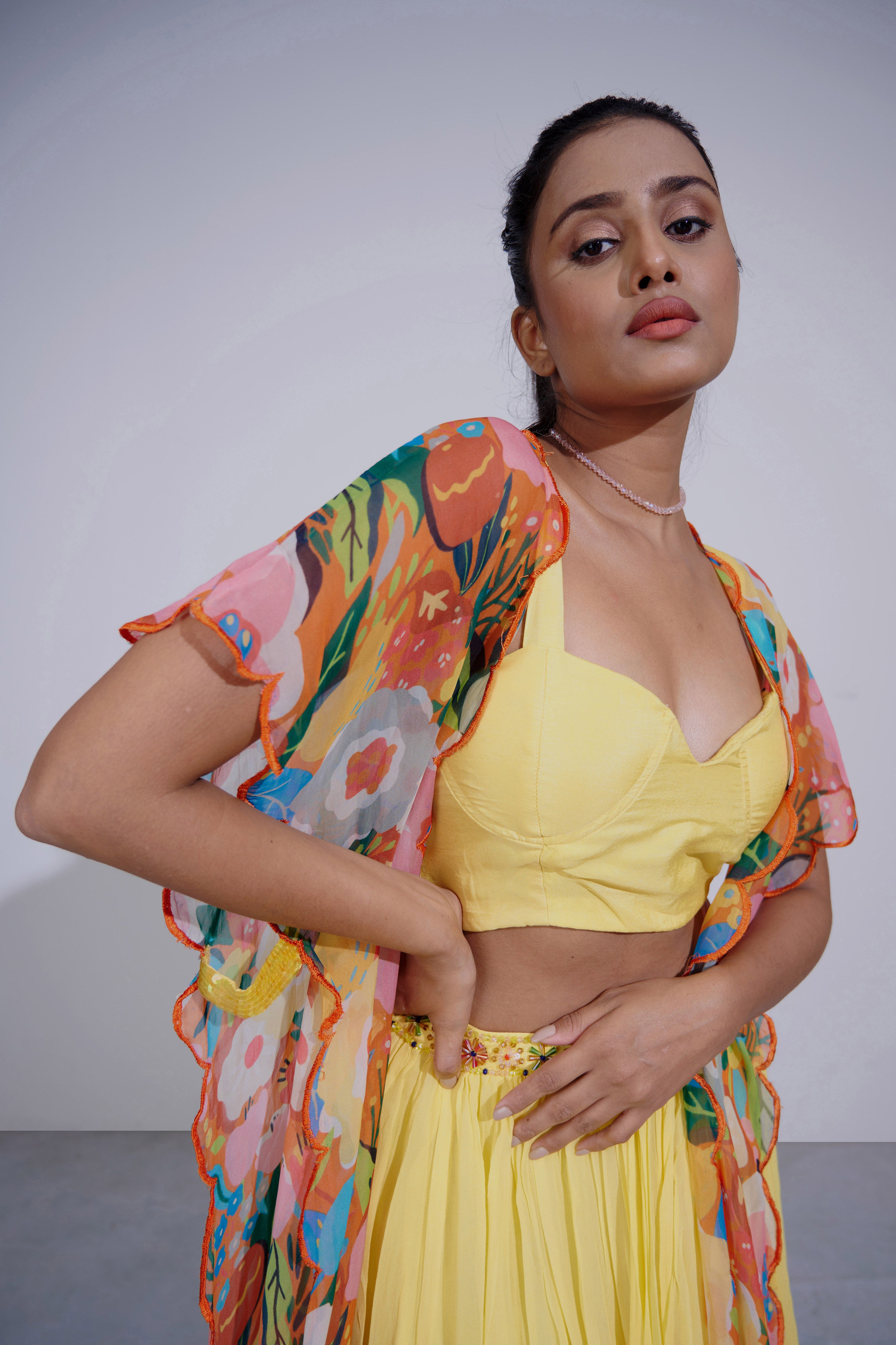 Gul Yellow Lehenga Set With Cape