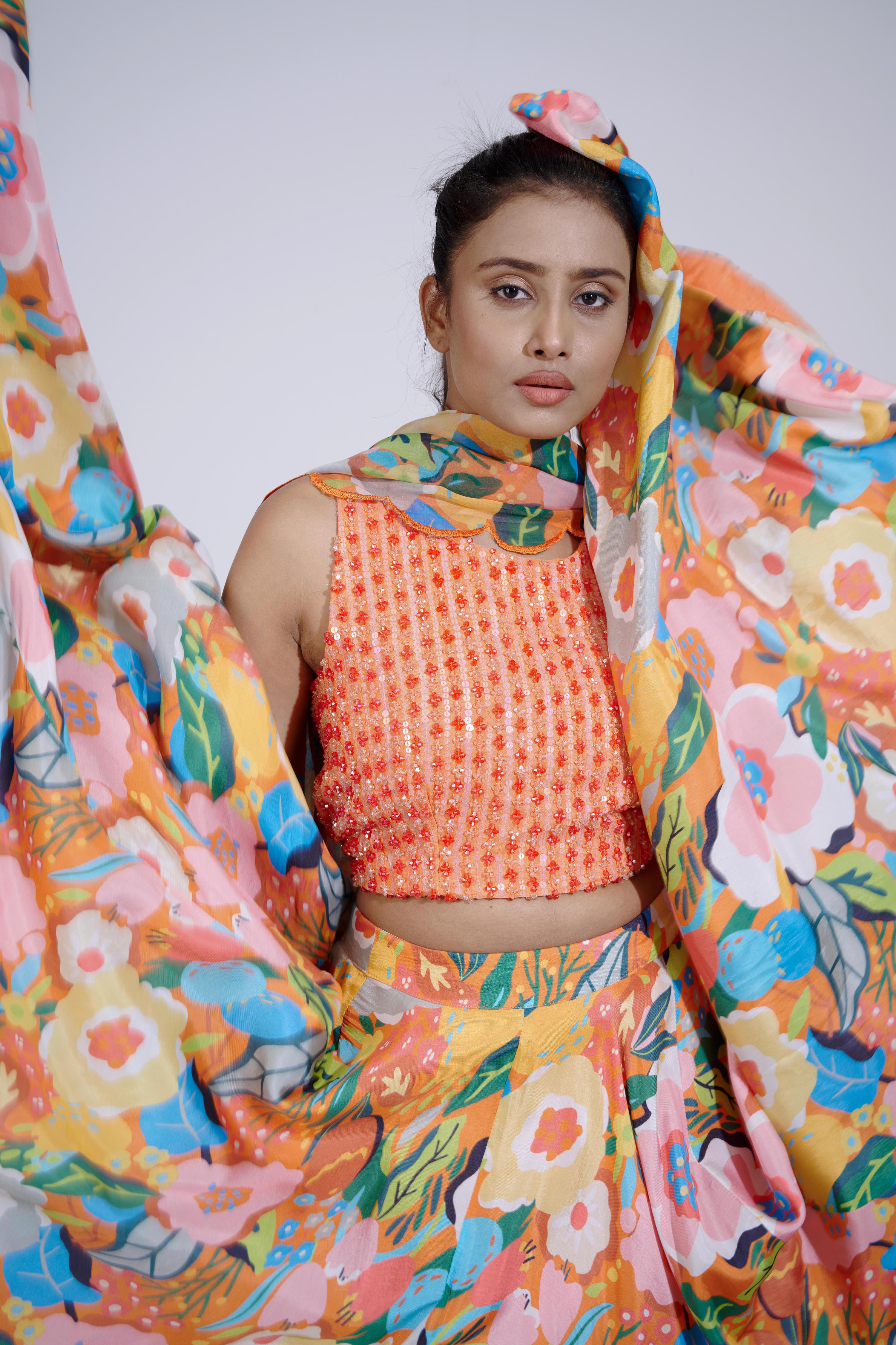 Gul Hand Embroidered Blouse And Lehenga Set