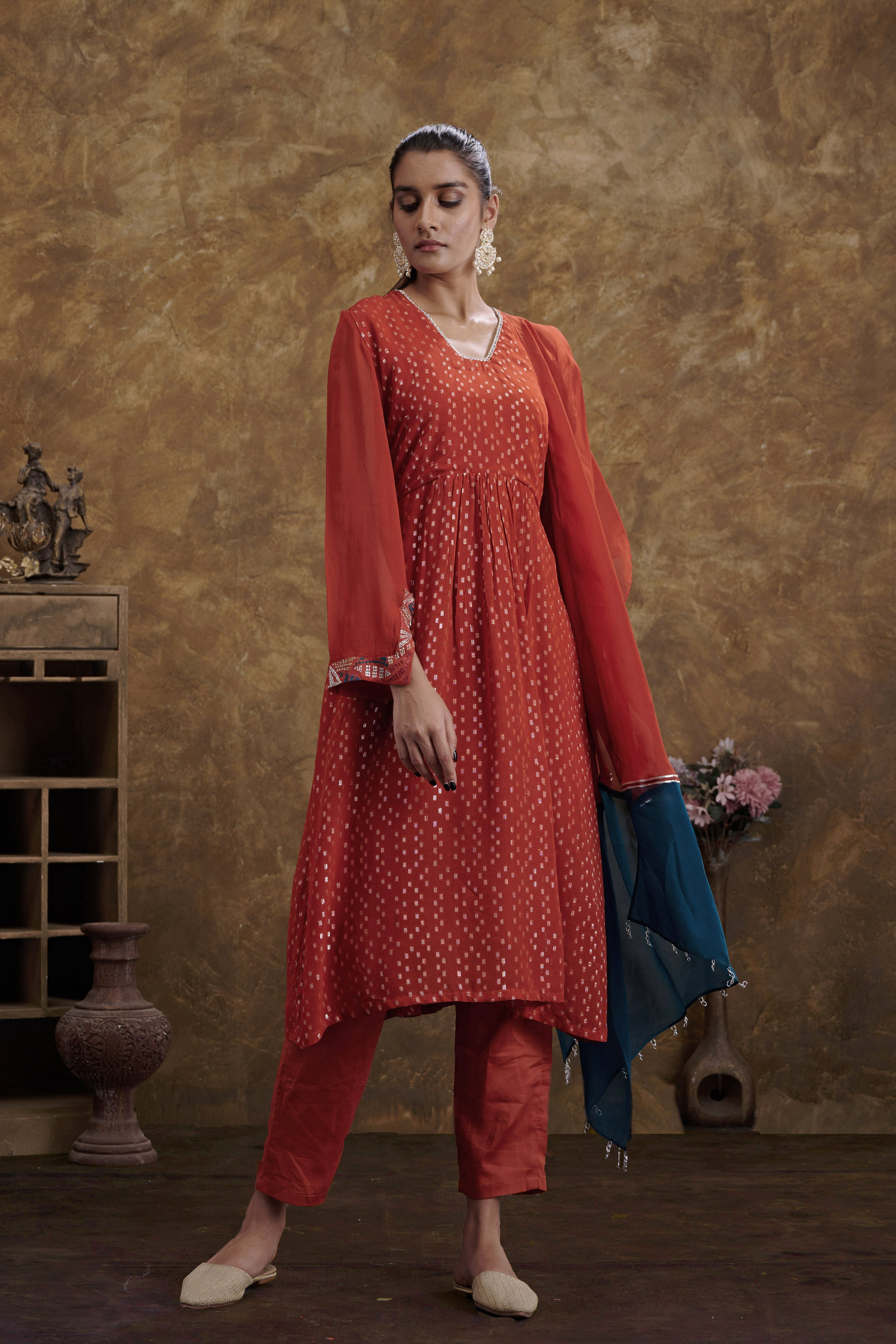 Sitaara Brick Orange Kurta Set