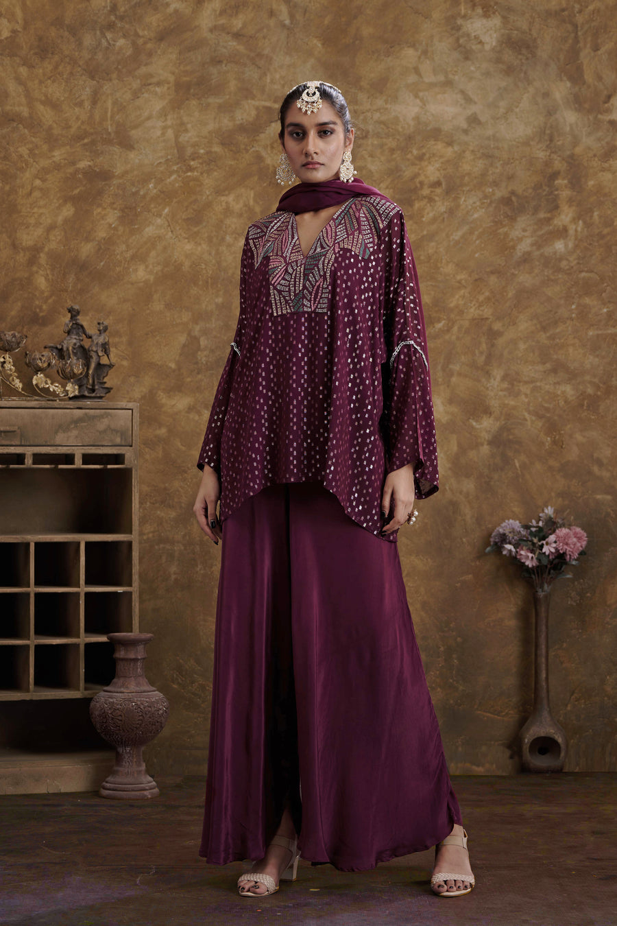 Sitaara Wine Flared Pants And Top