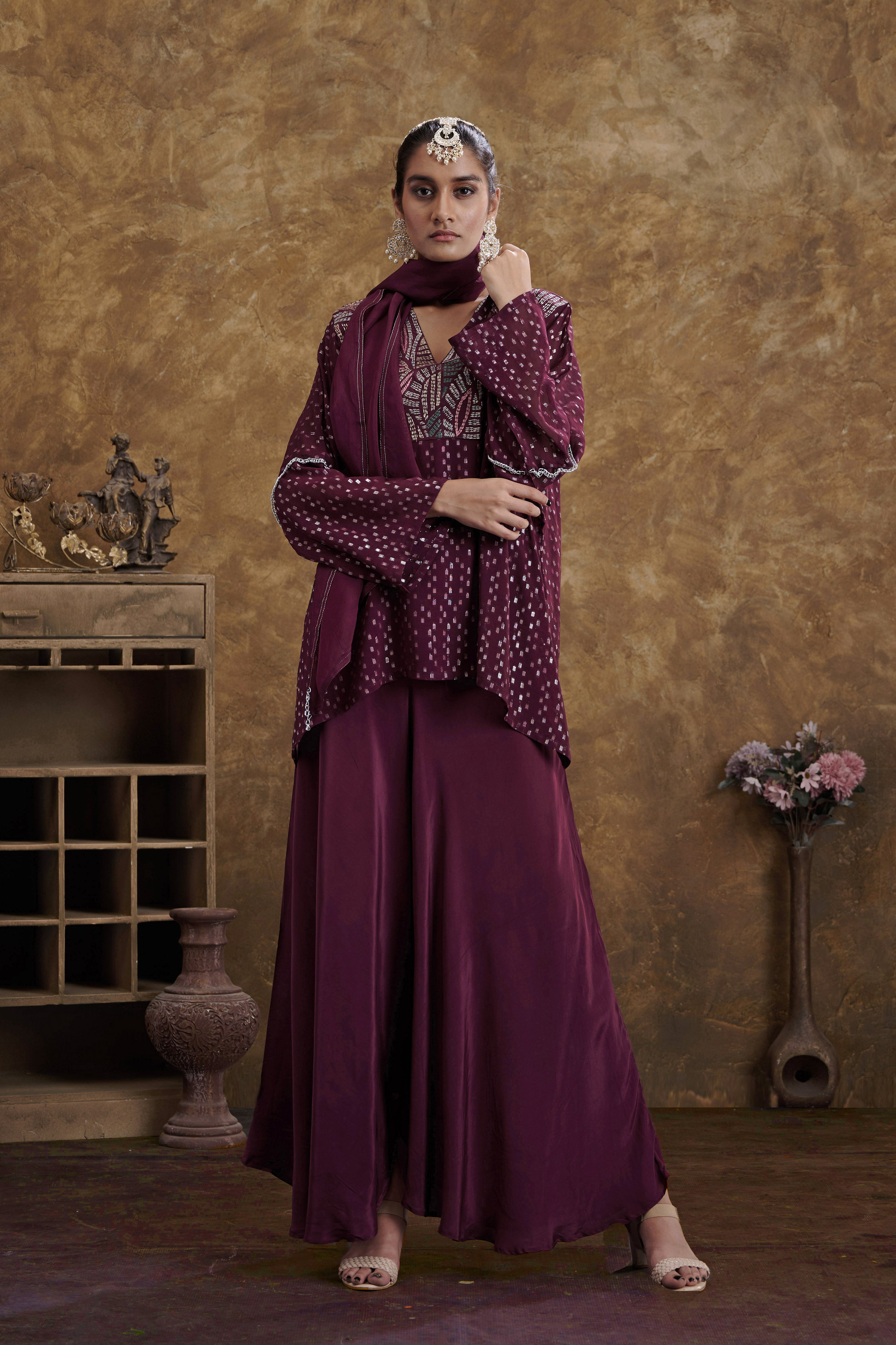 Sitaara Wine Flared Pants And Top