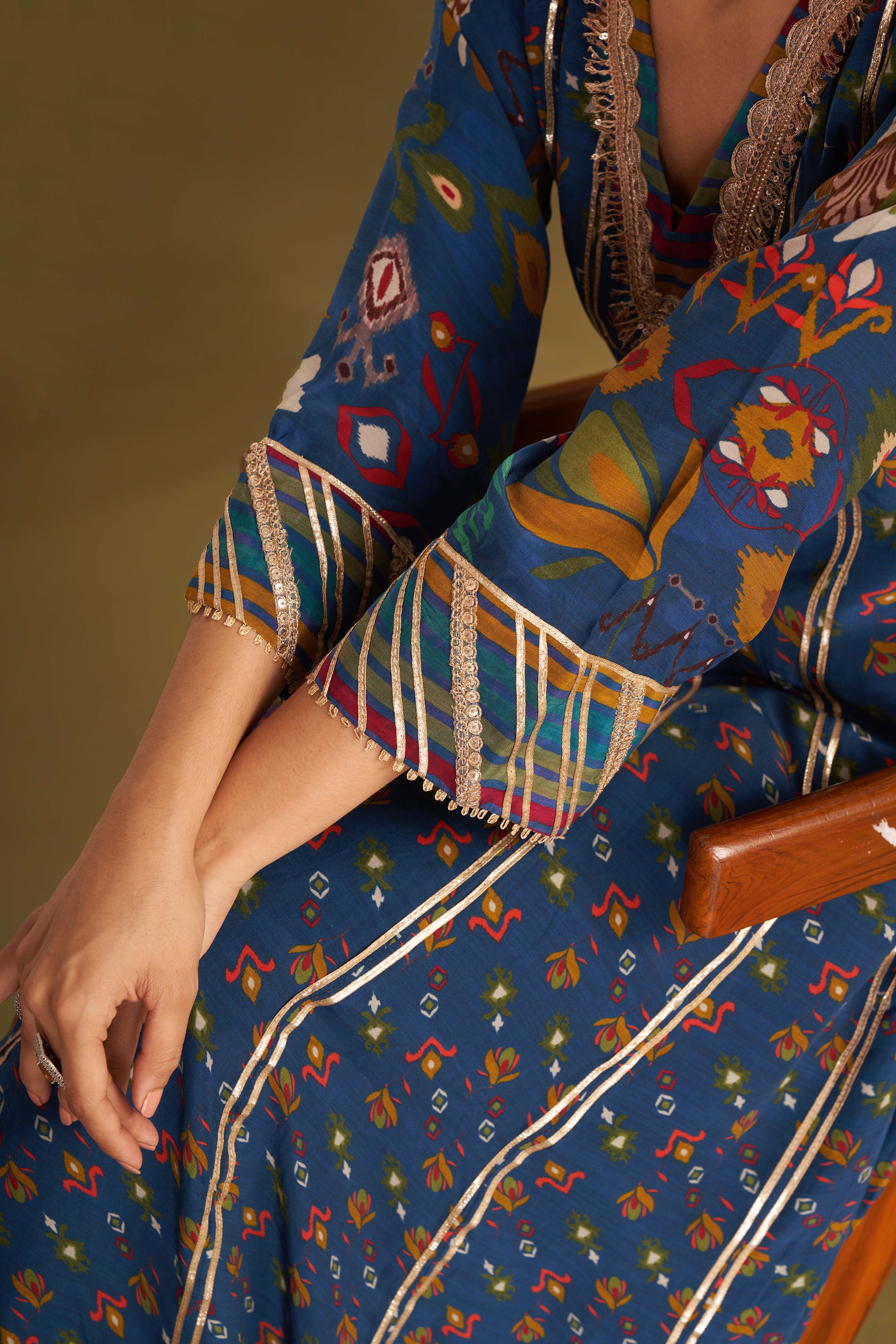 Blue Printed Anarkali Set