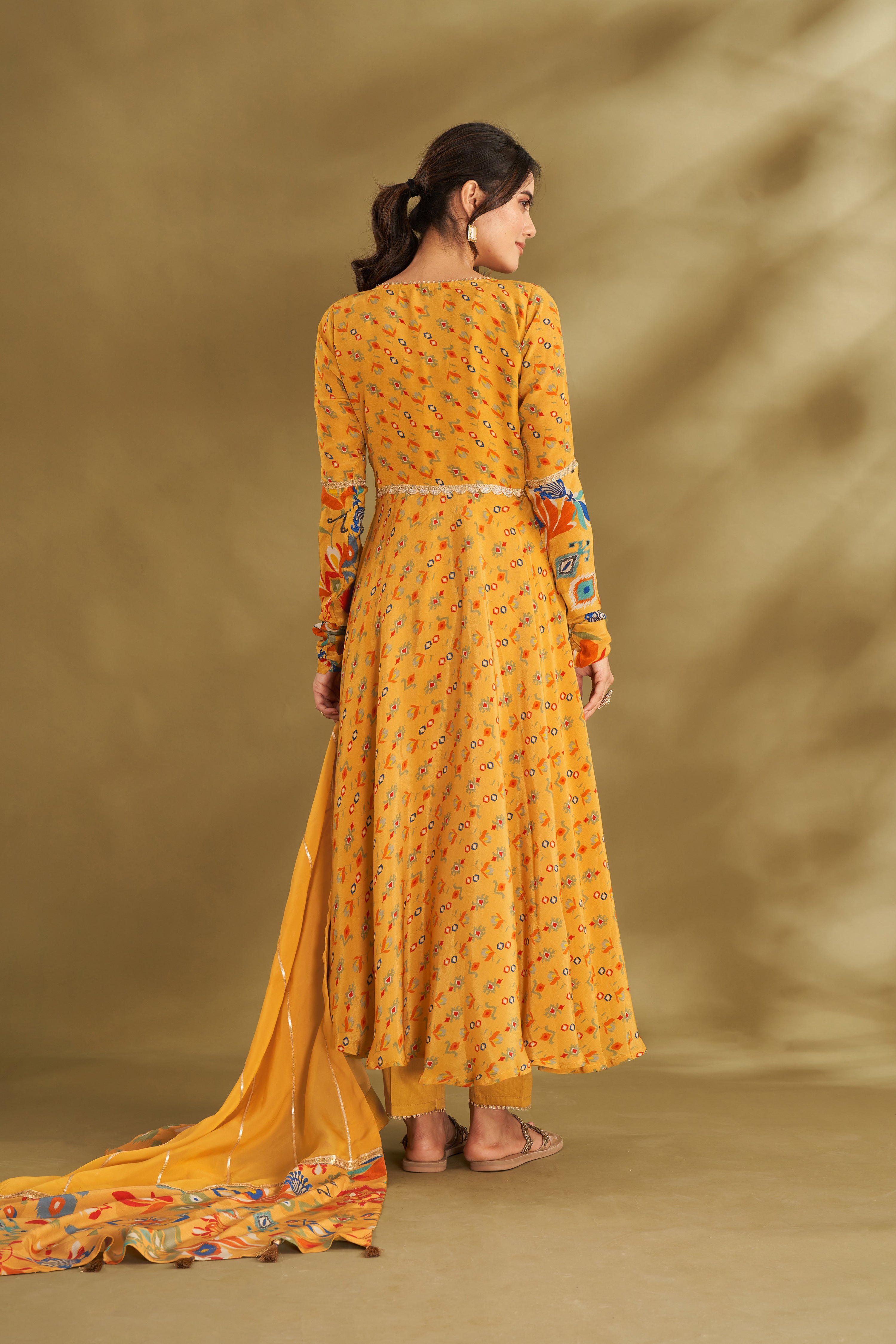 Dandelion Yellow Embroidered Angrakha Set