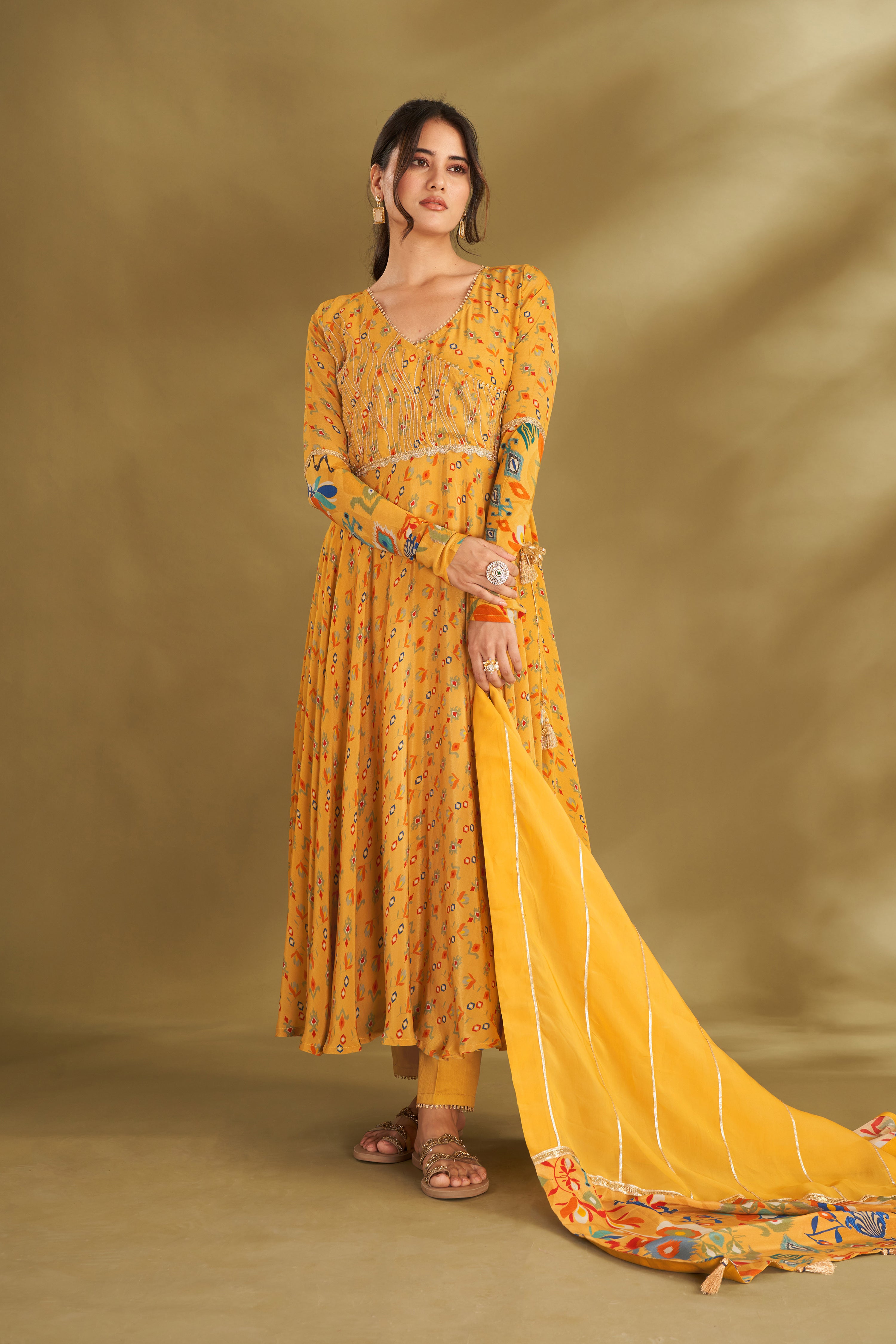 Dandelion Yellow Embroidered Angrakha Set
