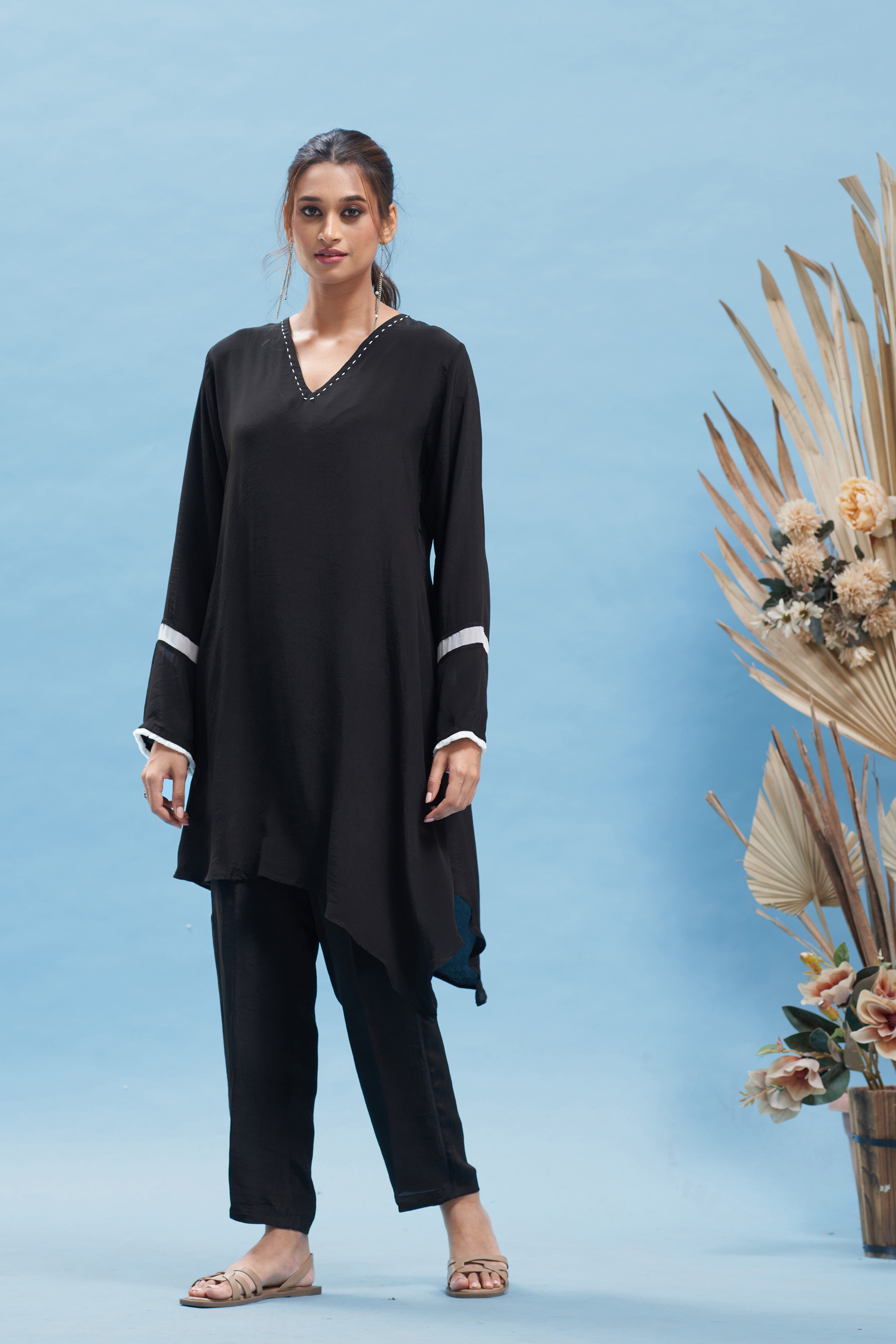 Black Asymmetrical kurta Set