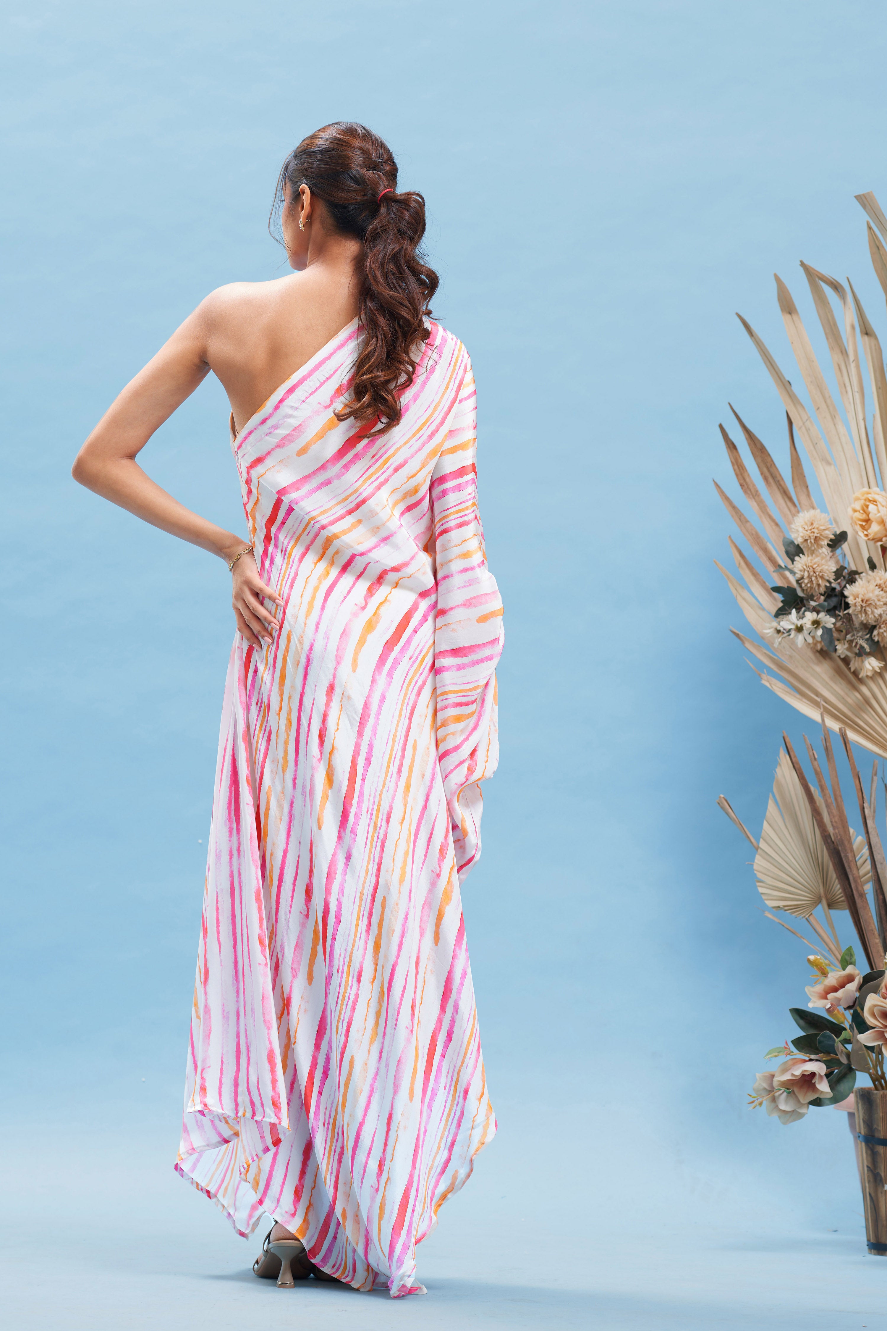Candy Striped One Shoulder Kaftan Dress