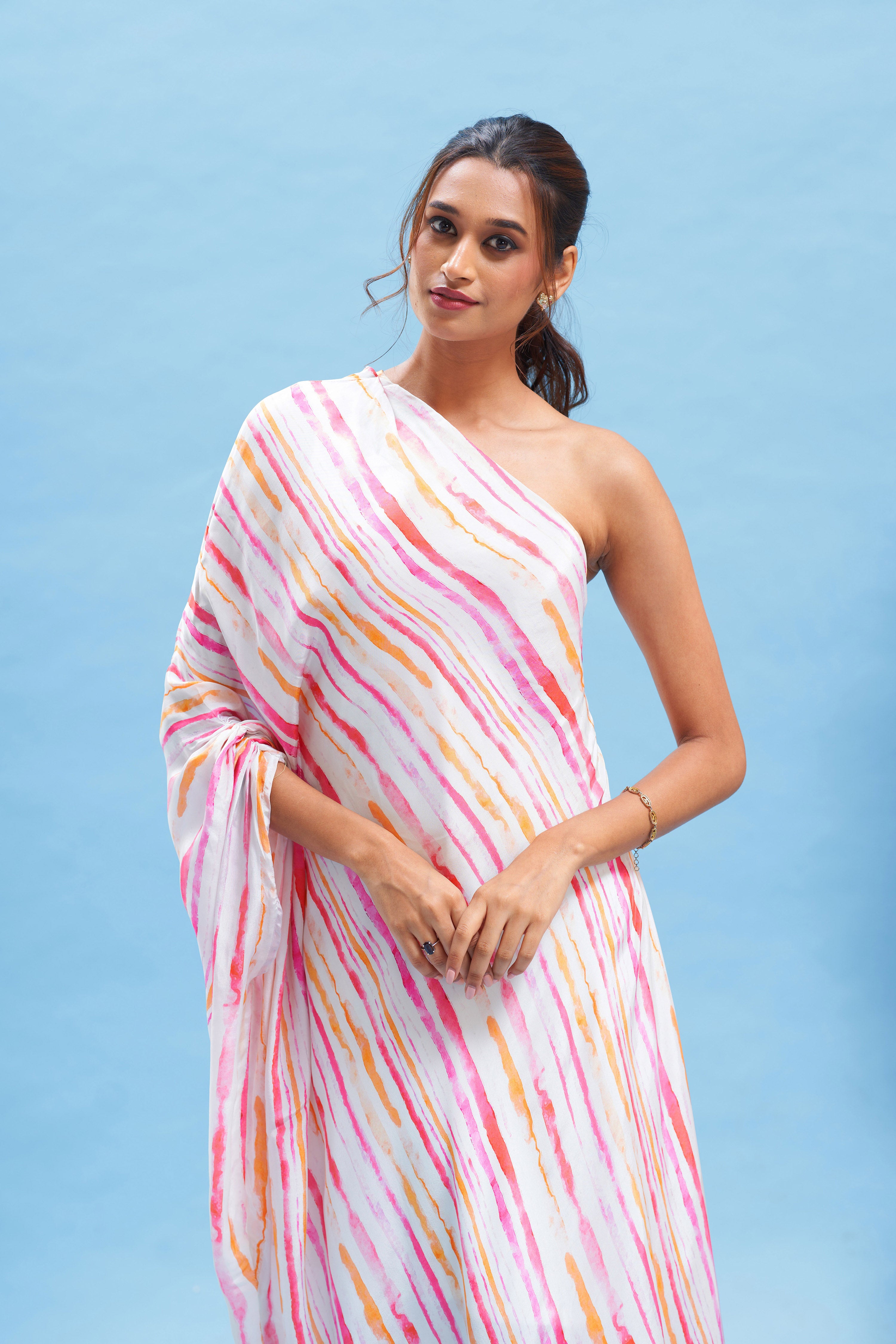 Candy Striped One Shoulder Kaftan Dress