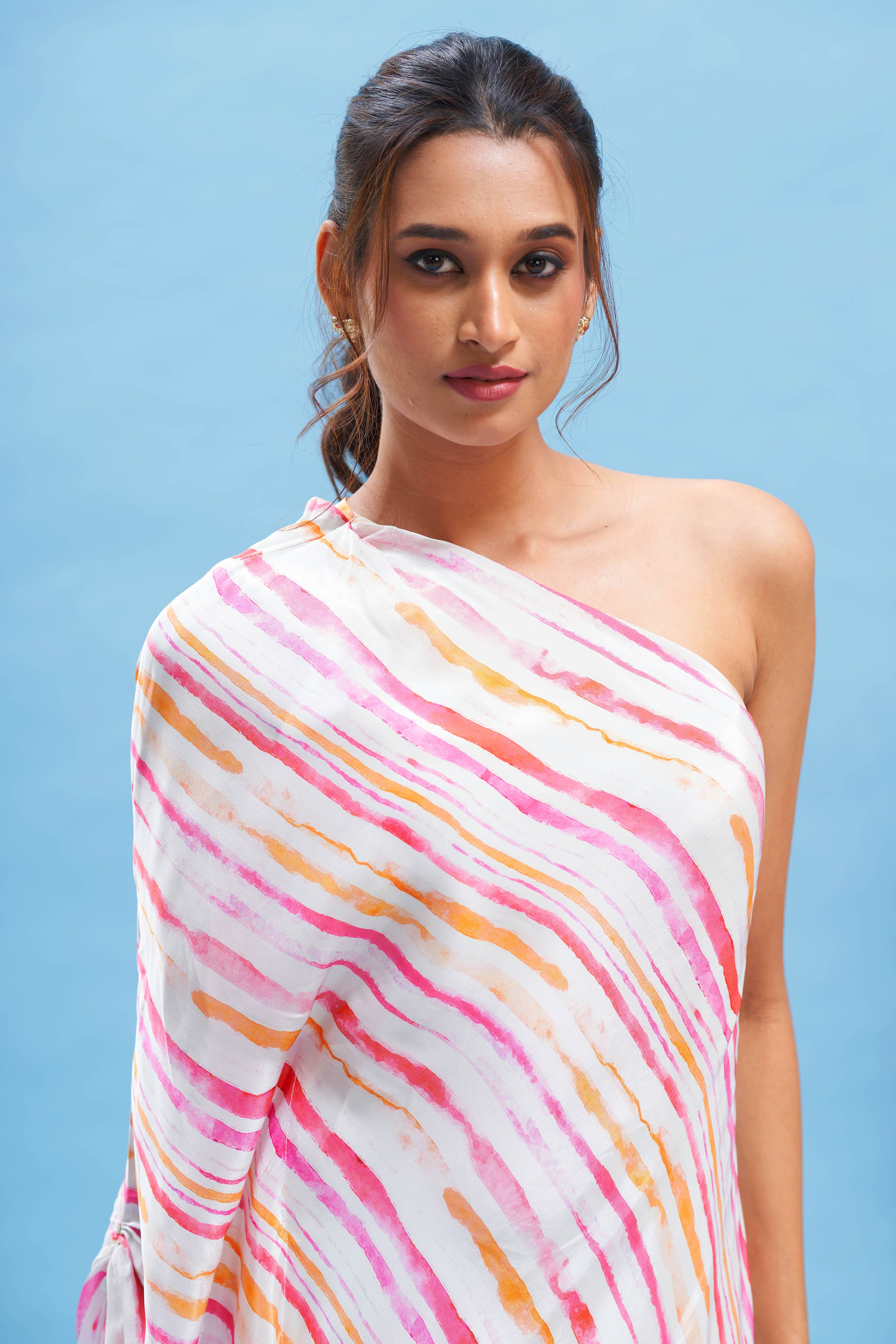 Candy Striped One Shoulder Kaftan Dress